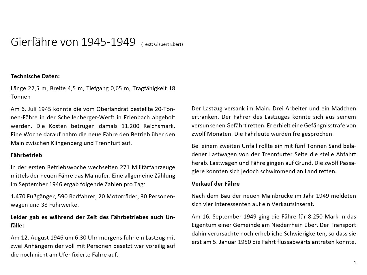 Die Mainfähre 1945 bis 1949