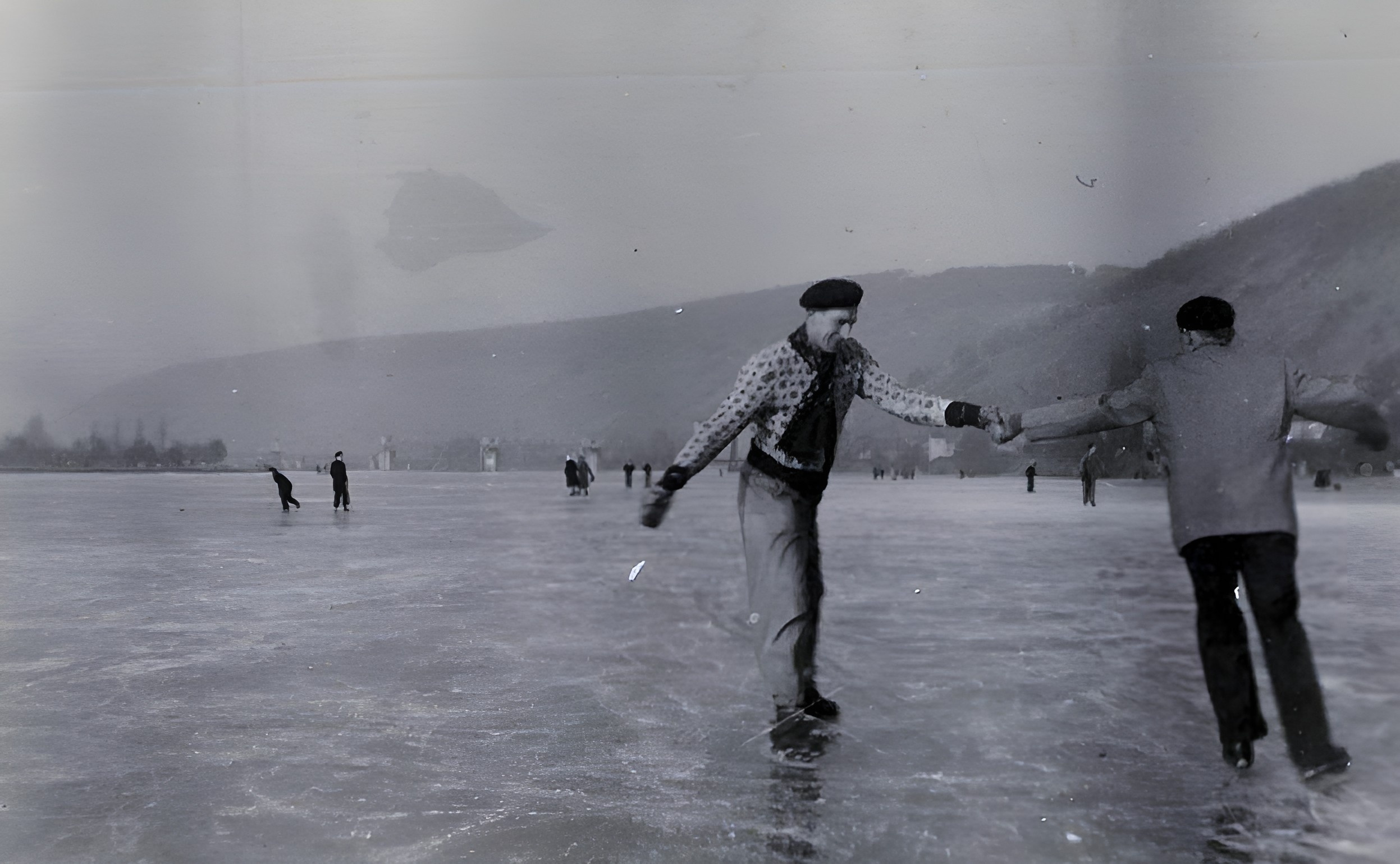 Eislaufen auf dem Main im Januar 1953
