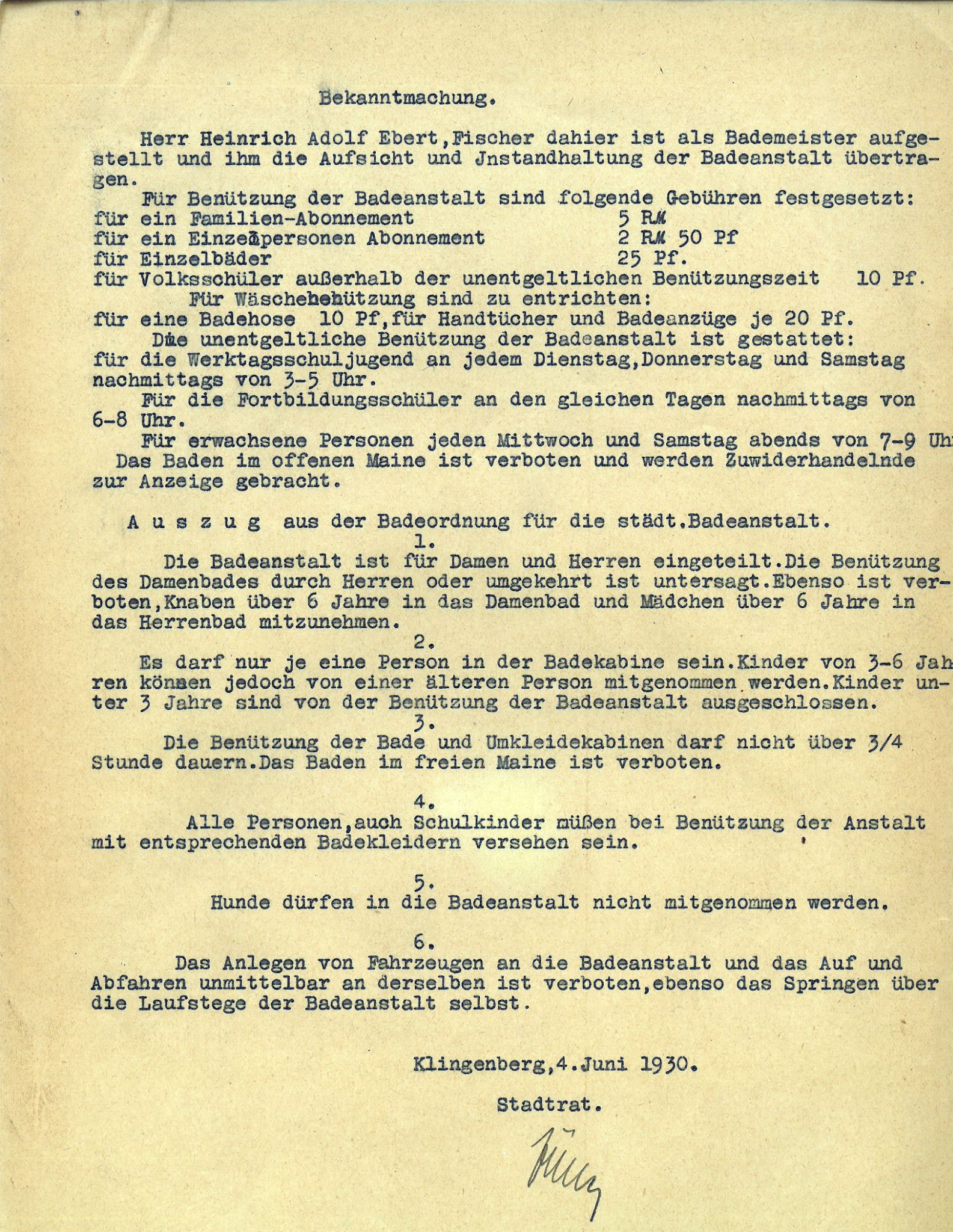 Bekanntmachung 1930
