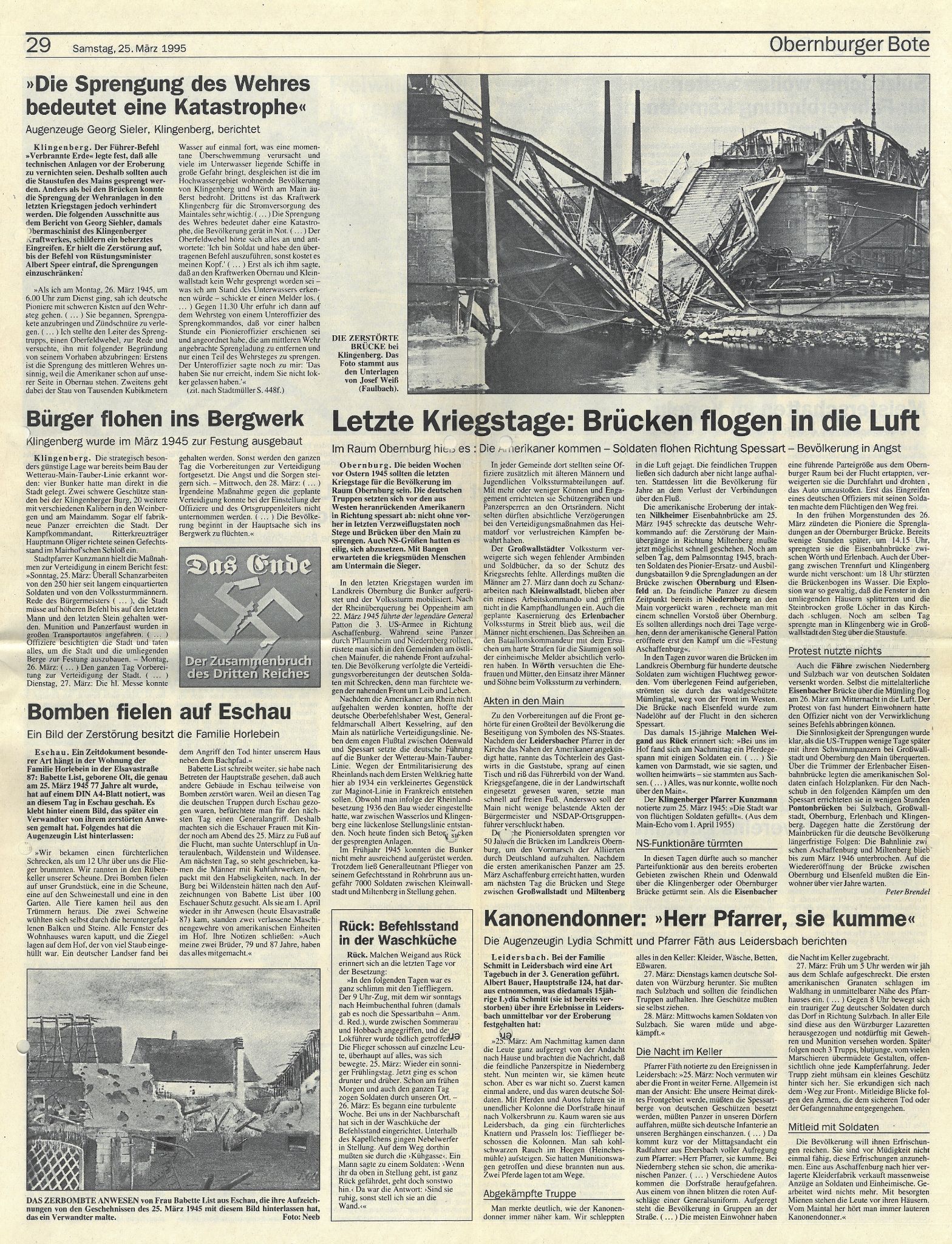 Zeitungsbericht zu den letzten Kriegstagen aus dem Jahr 1995