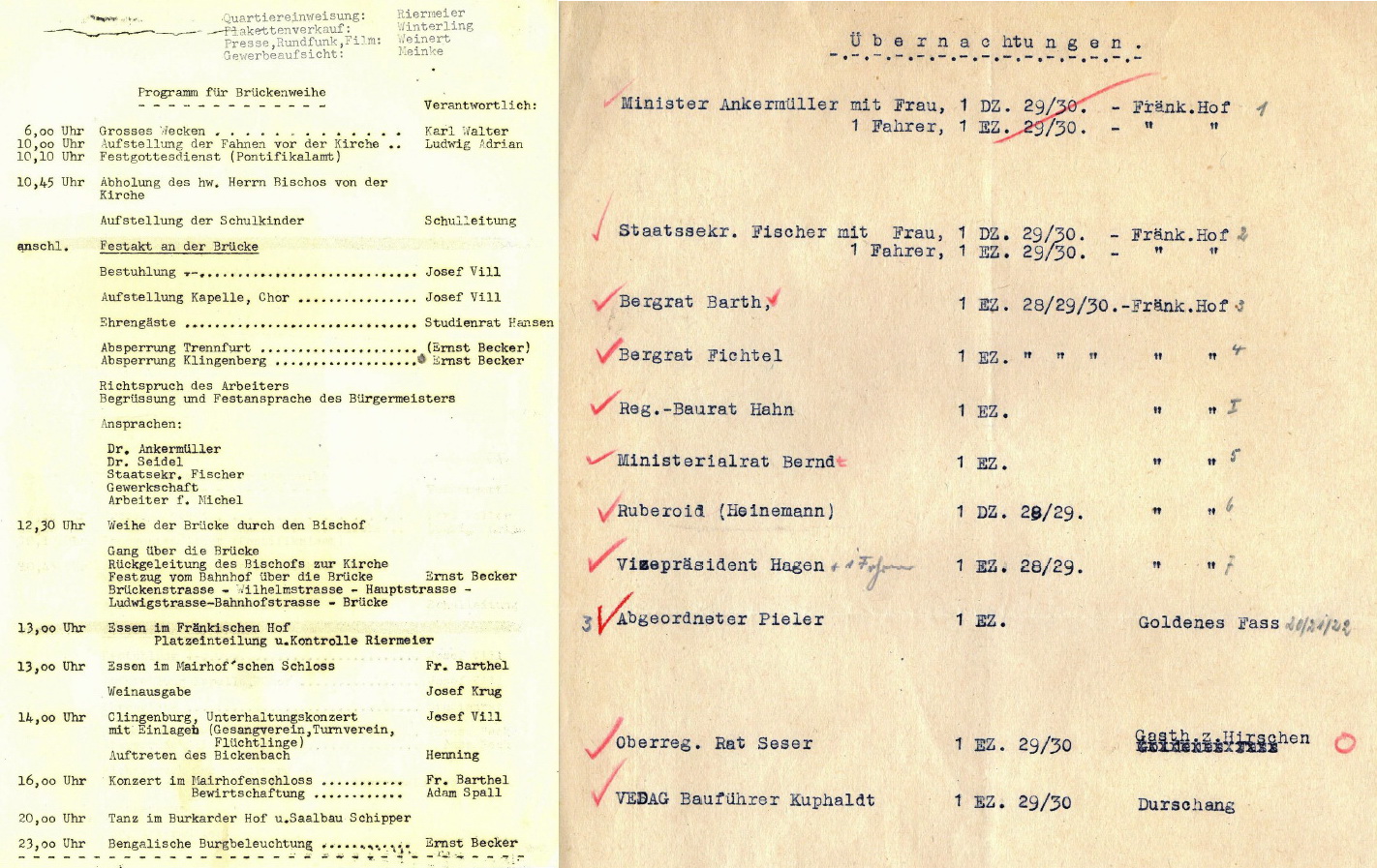 Programm und Übernachtungsliste anl. der Eröffnung