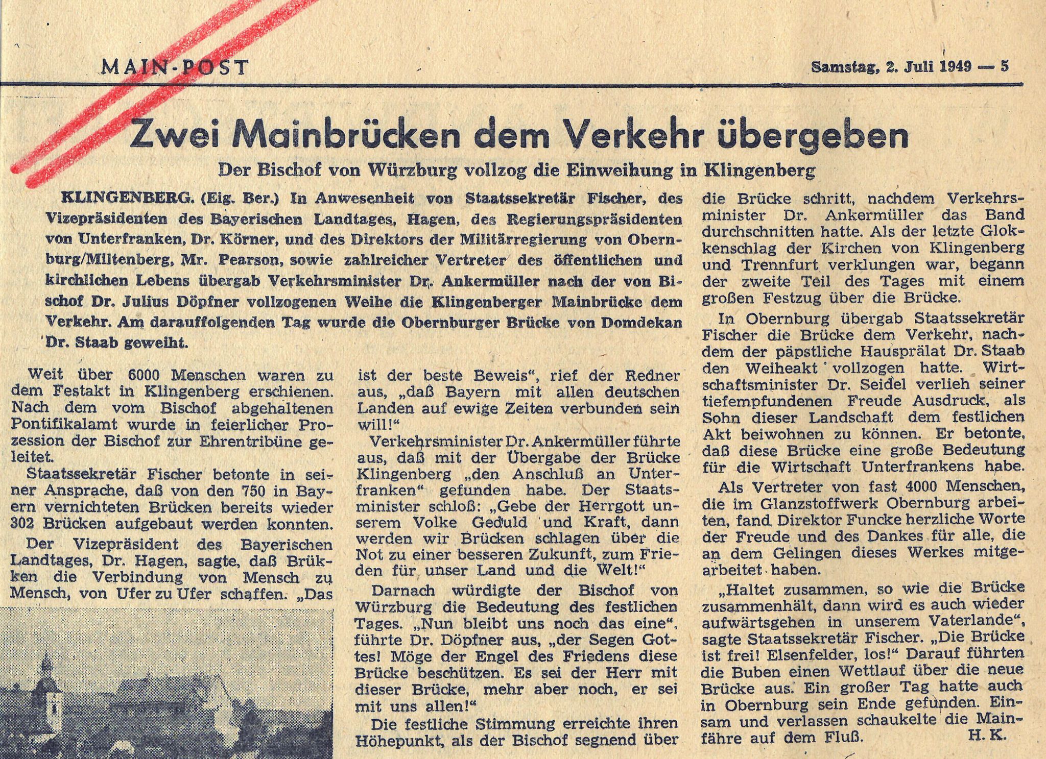 Zeitungsartikel in der Main-Post vom 02.07.1949