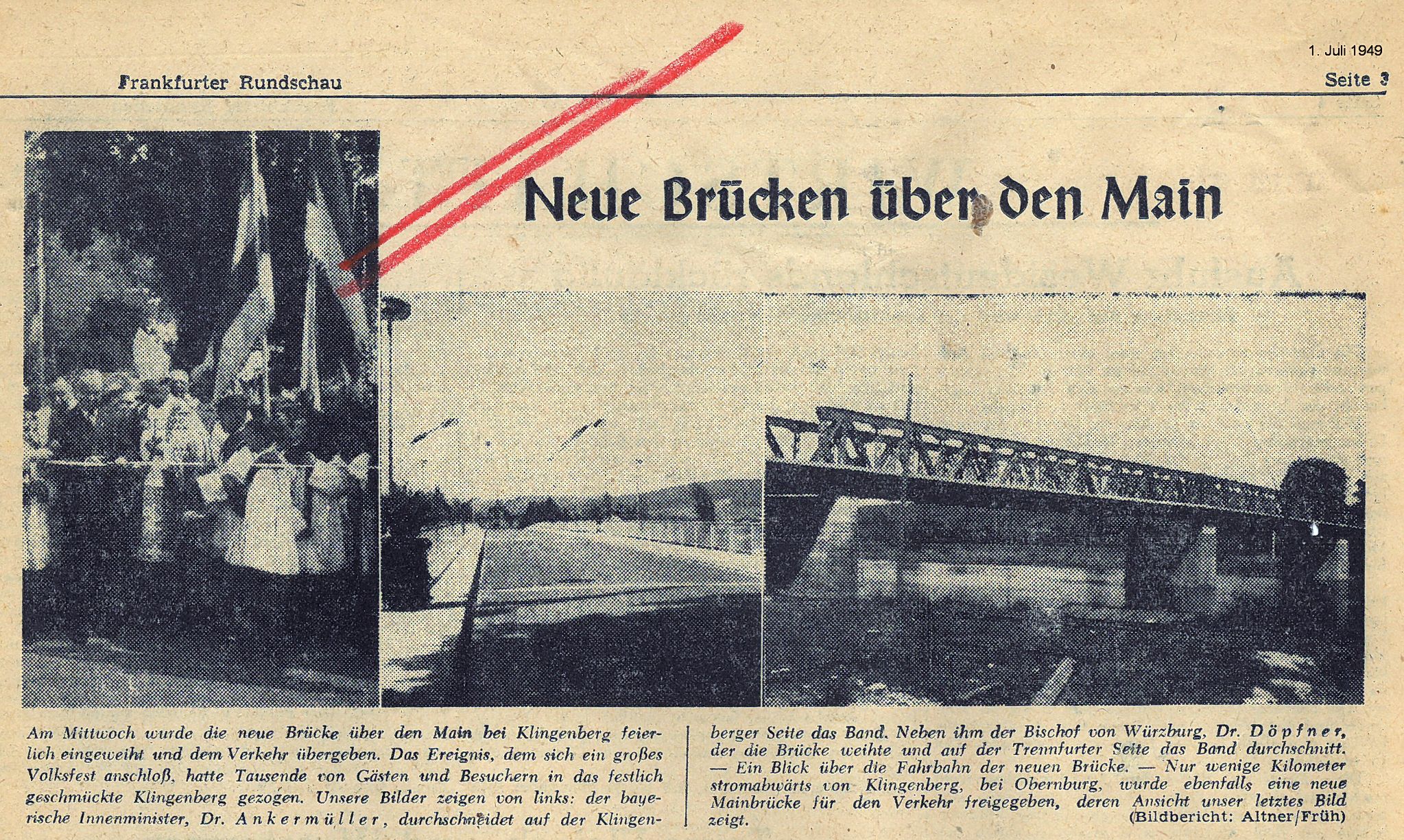 Zeitungsartikel in der Frankfurter Rundschau vom 01.07.1949