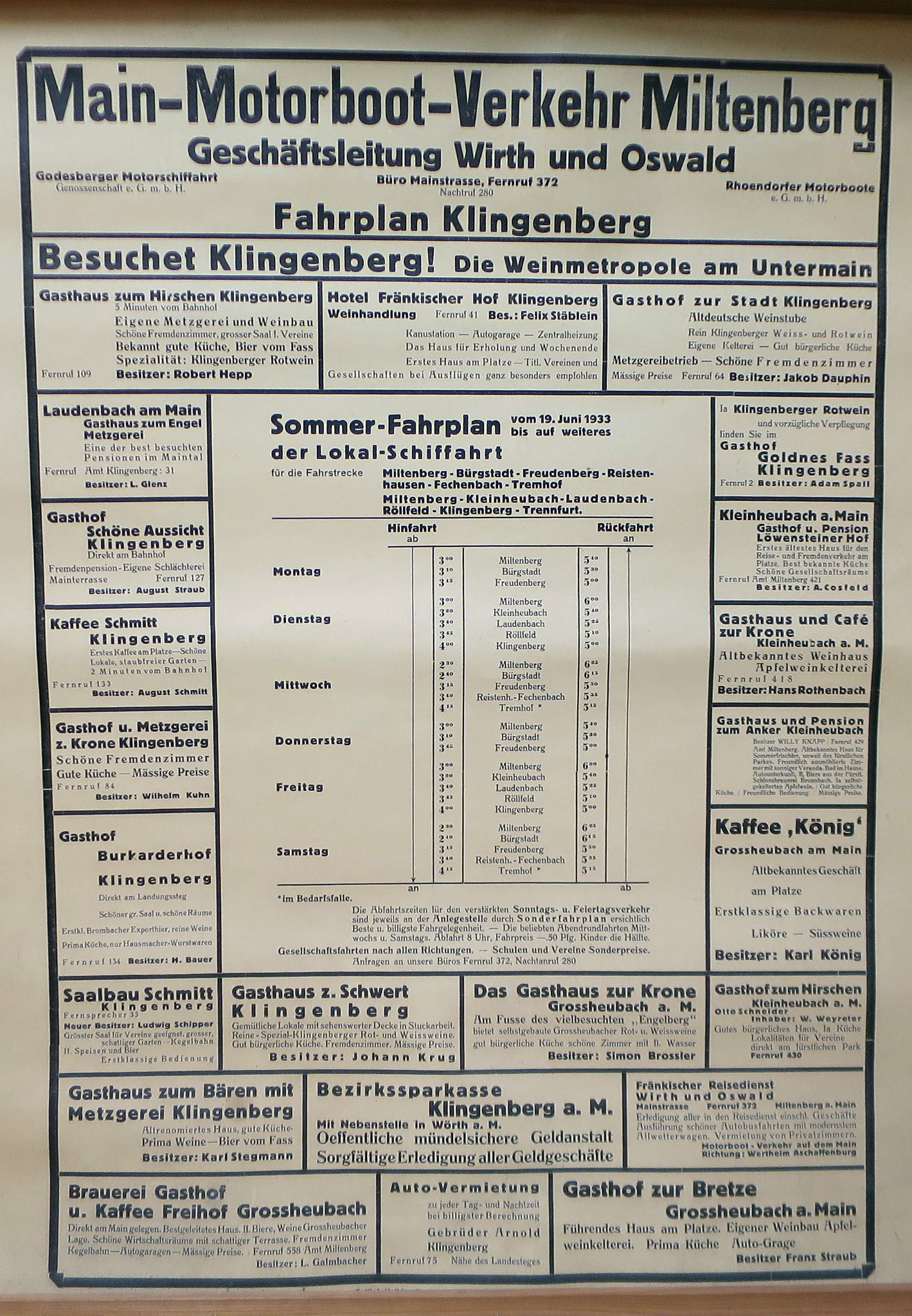 Fahrplan der Schifffahrt 1933