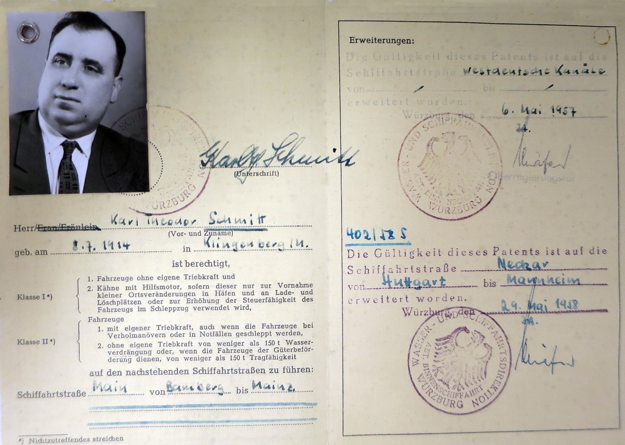 Schiffspatent mit Erweiterungen von Karl Theodor Schmitt