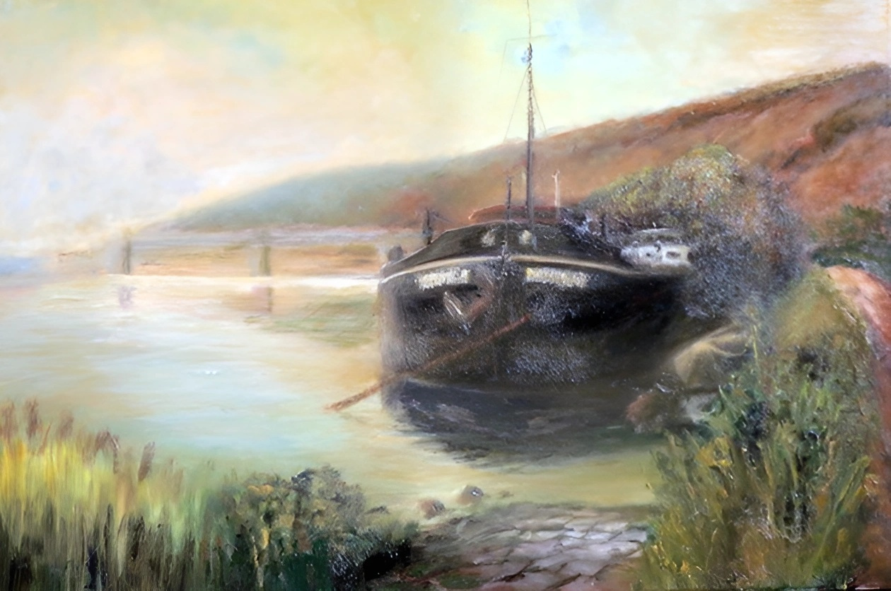 Die Mainperle am Ufer vor Klingenberg 1960, Schiffer Karl Th. Schmitt