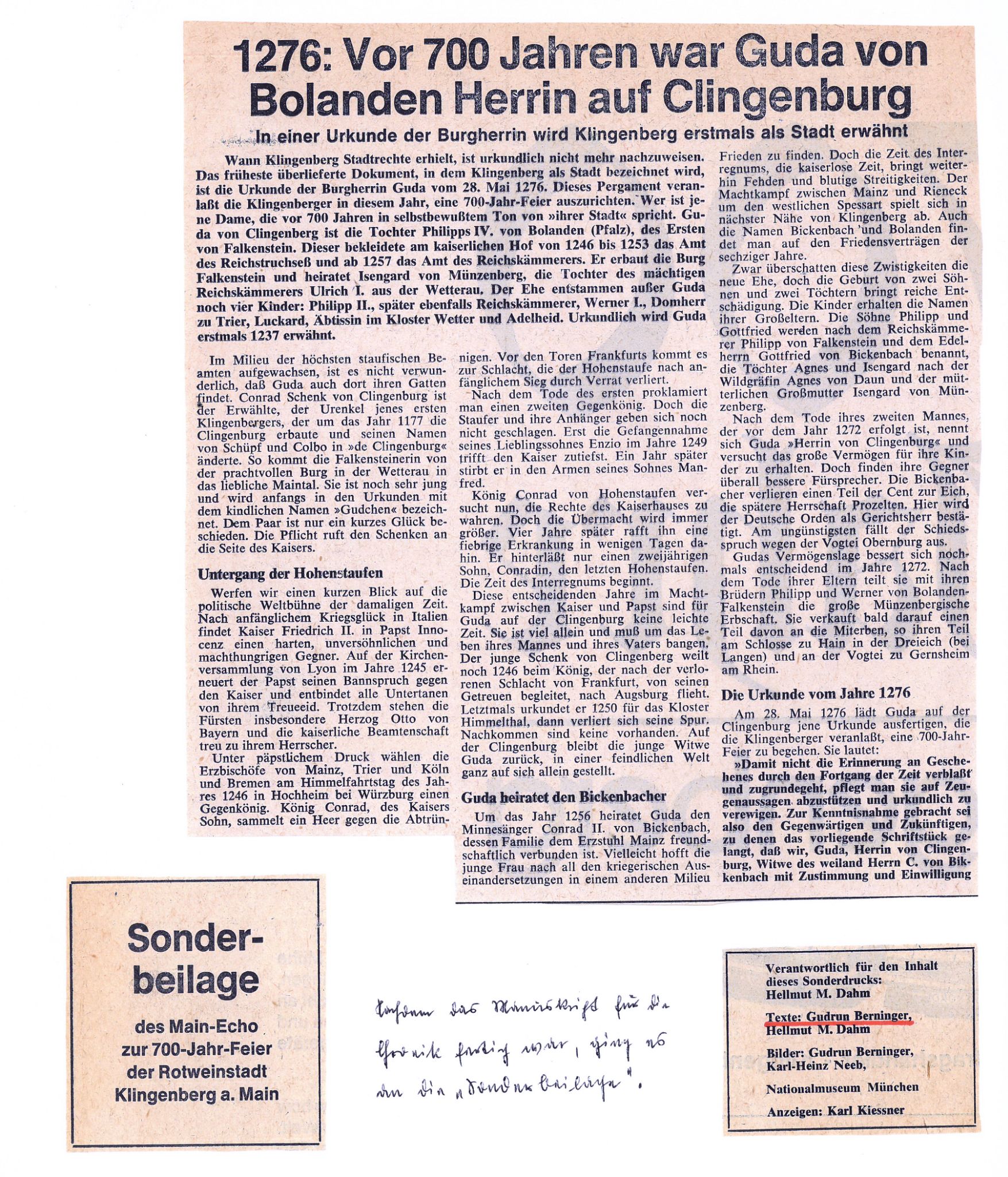 Zeitungsbericht zur erstmaligen Erwähnung als Stadt