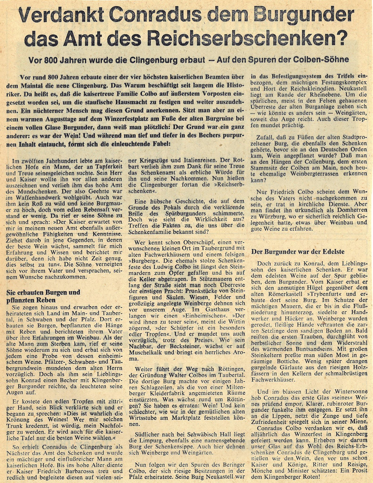 Zeitungsbericht zu den Colben-Söhnen