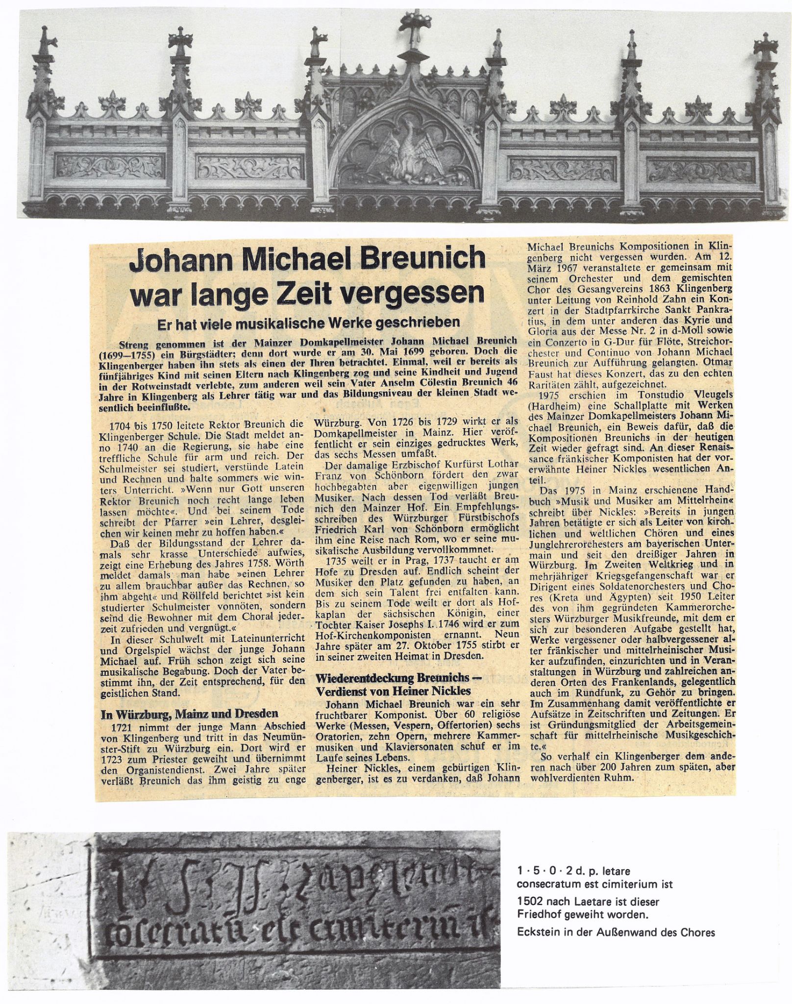 Zeitungsbericht zum Musiker Johann Michael Breunich