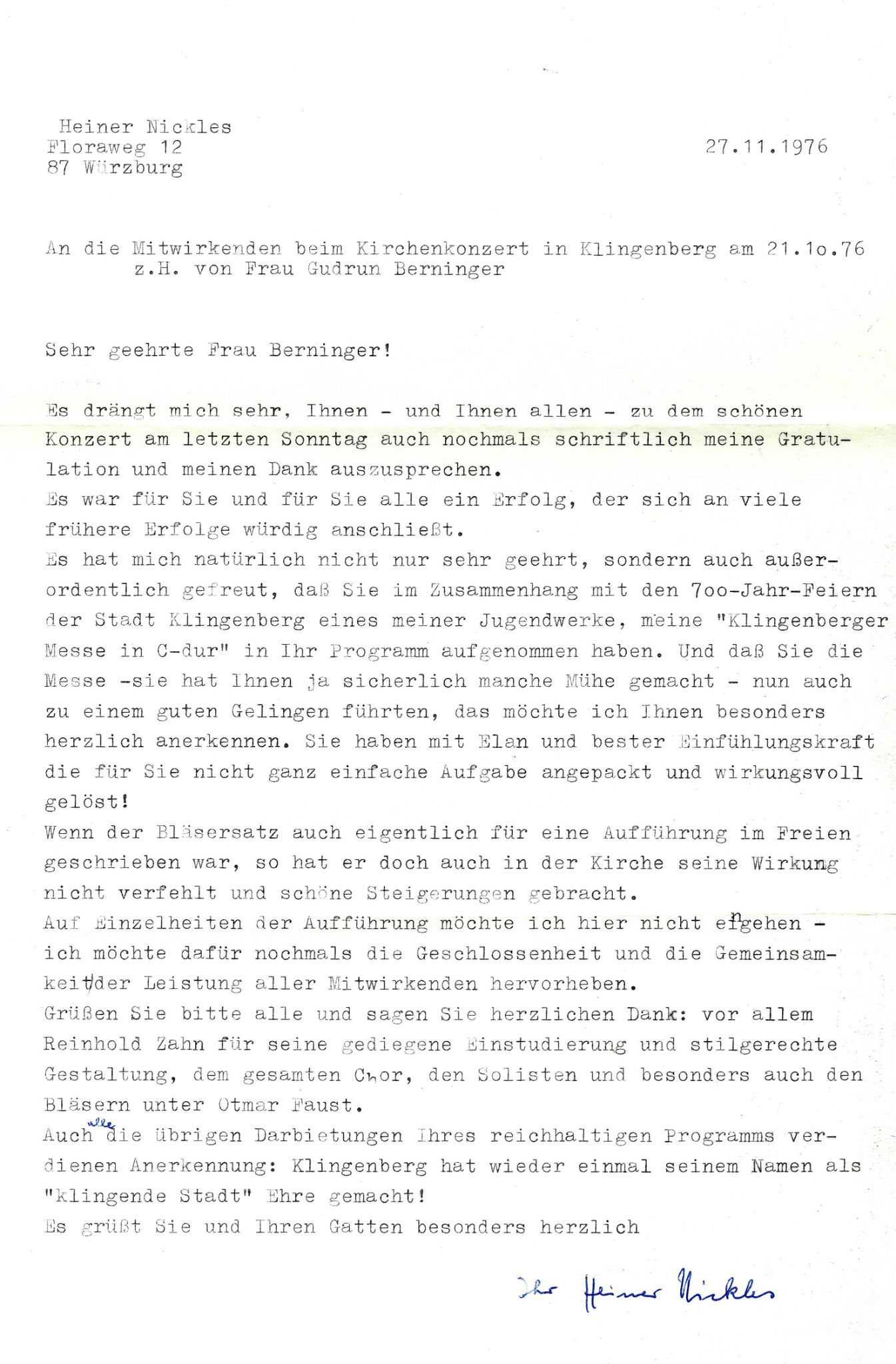 Dankbrief Heiner Nickles