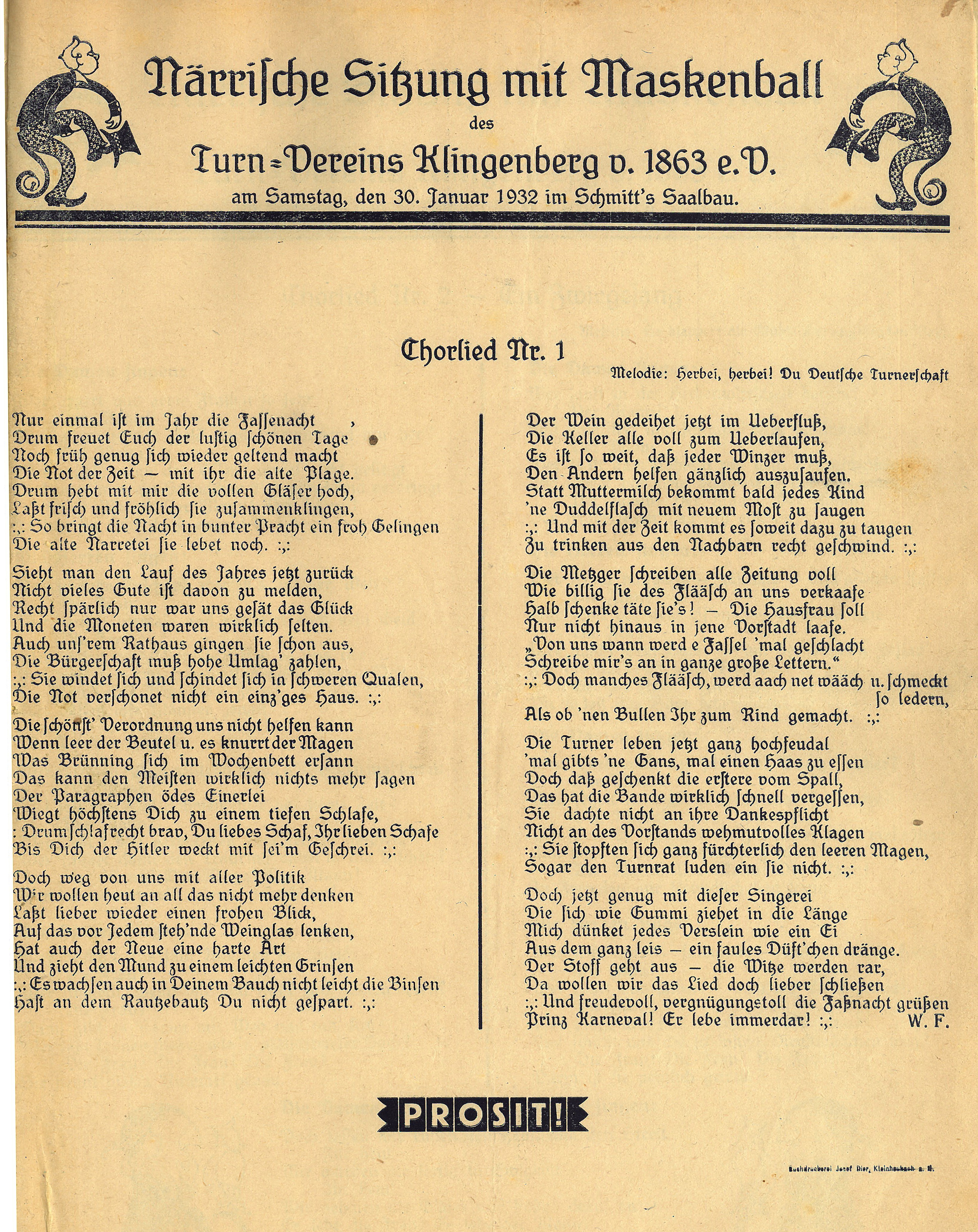 Chorlied zum Maskenball des Turnvereins 1932