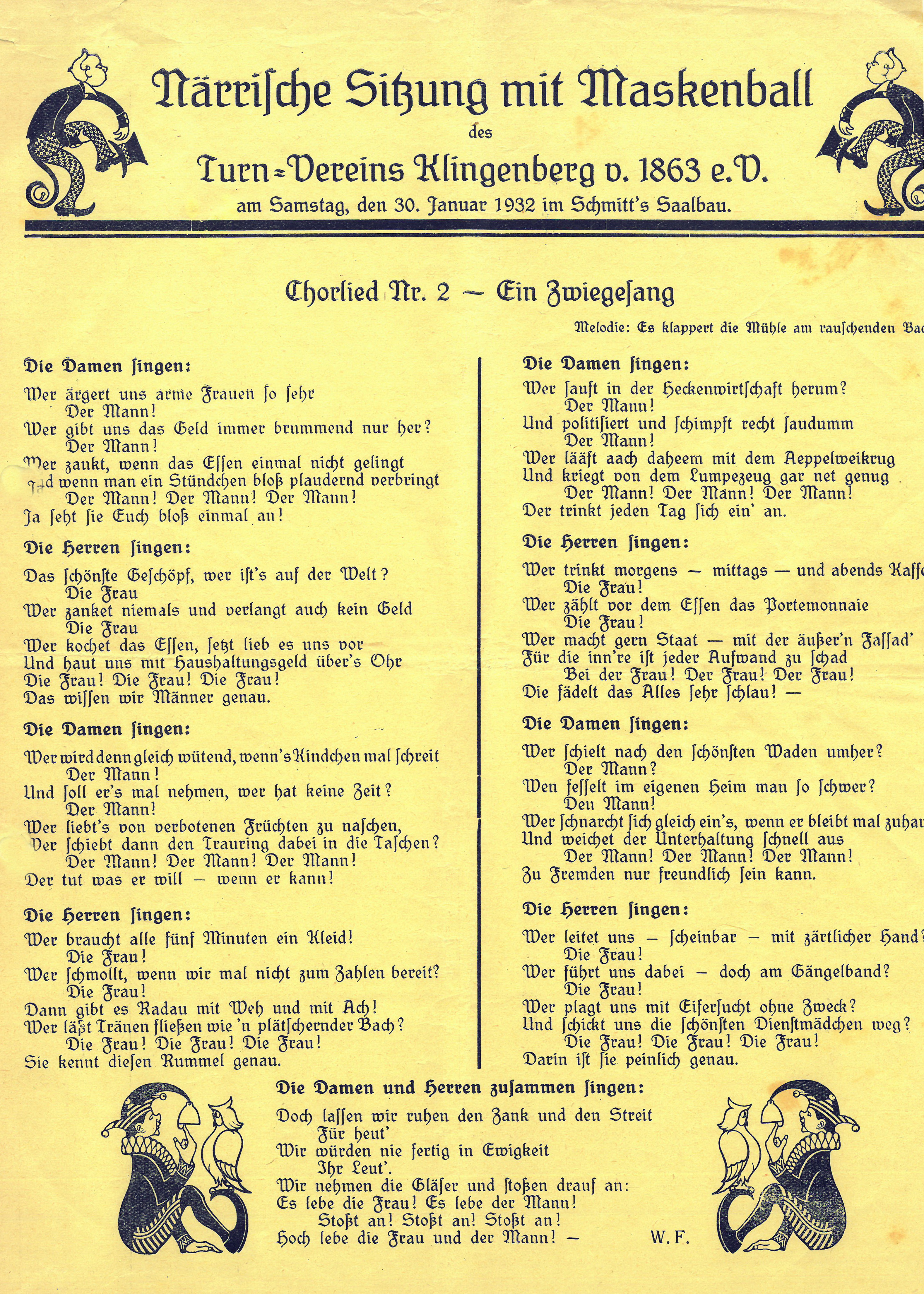 Chorlied zum Maskenball des Turnvereins 1932