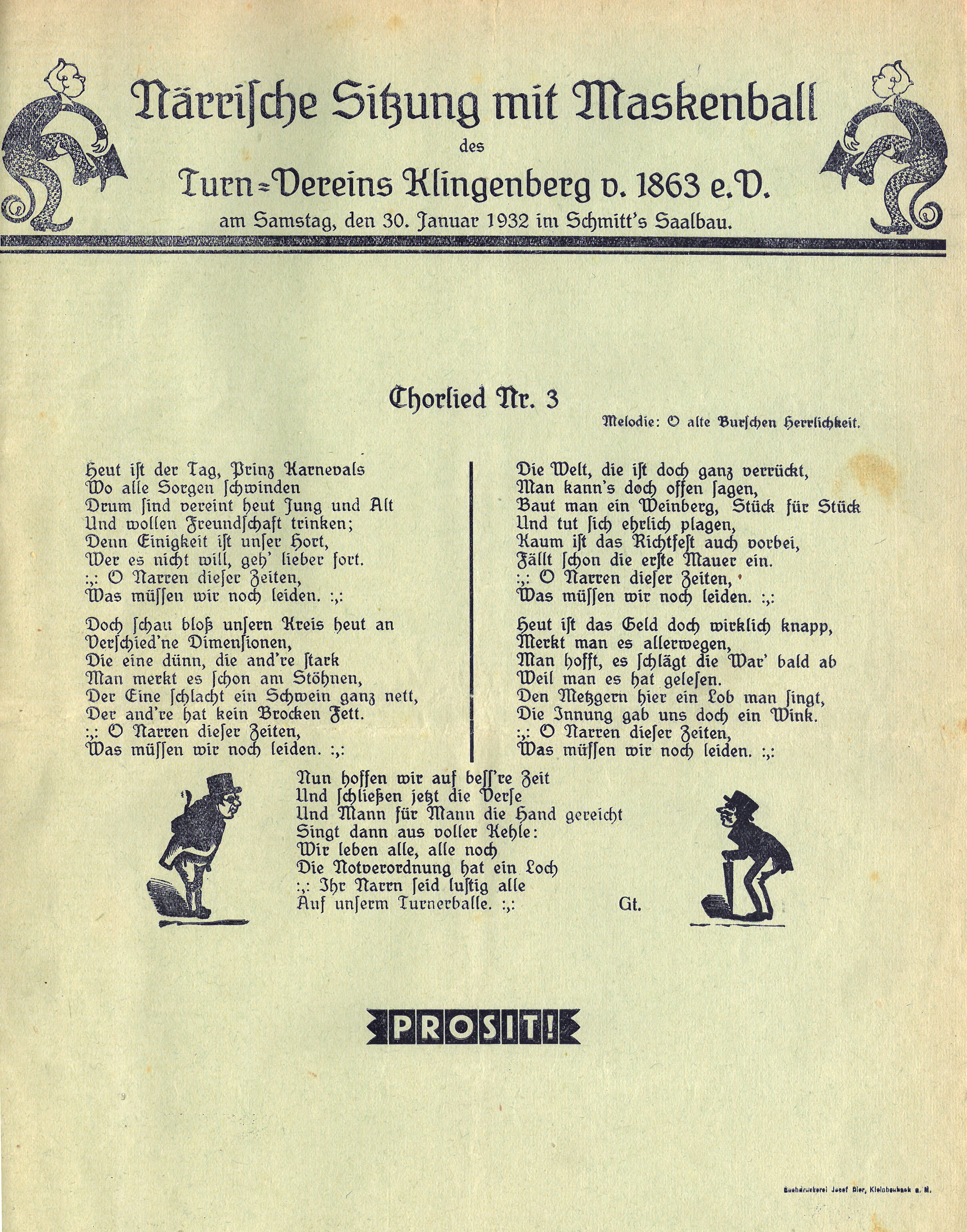 Chorlied zum Maskenball des Turnvereins 1932