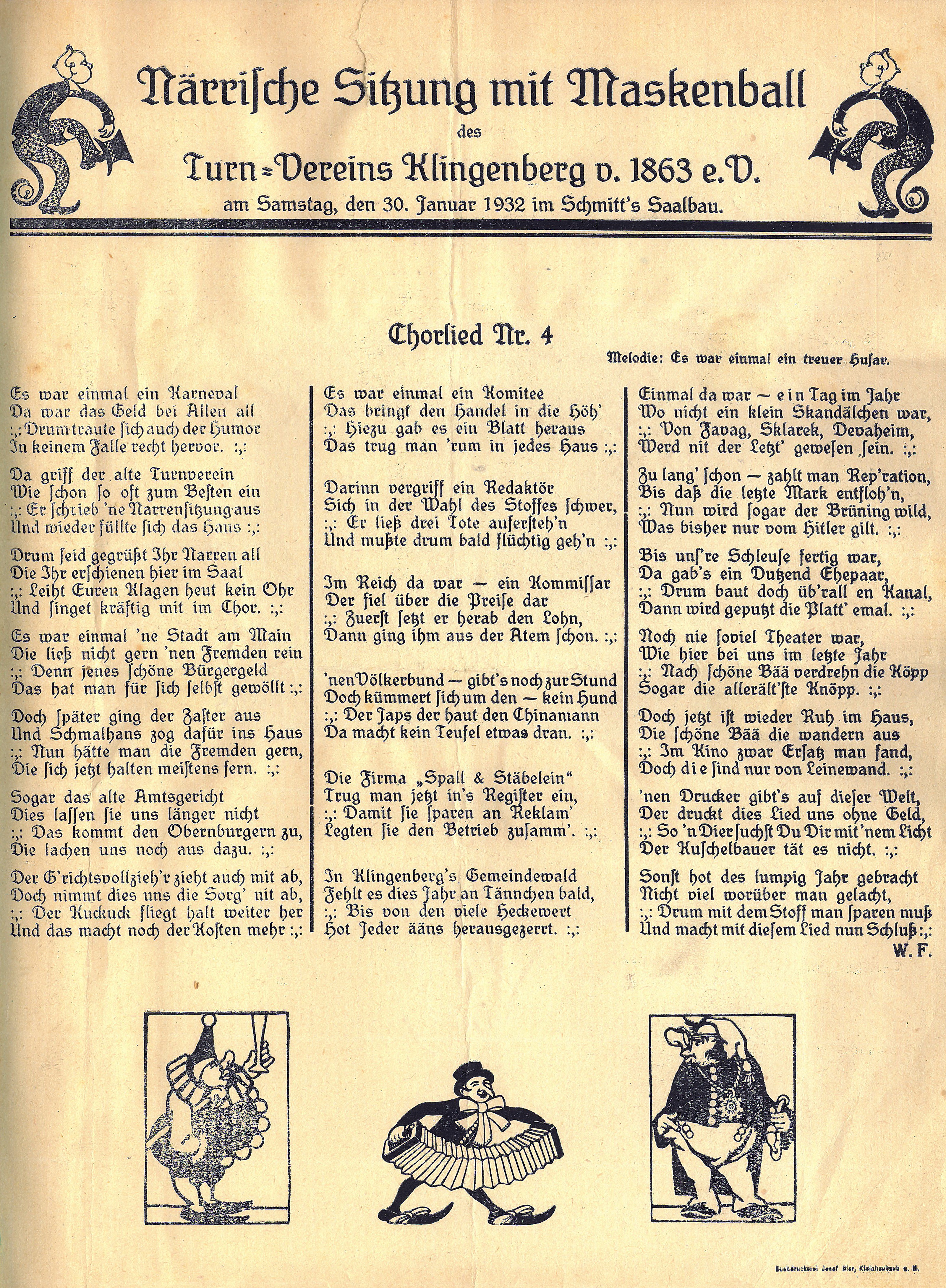 Chorlied zum Maskenball des Turnvereins 1932