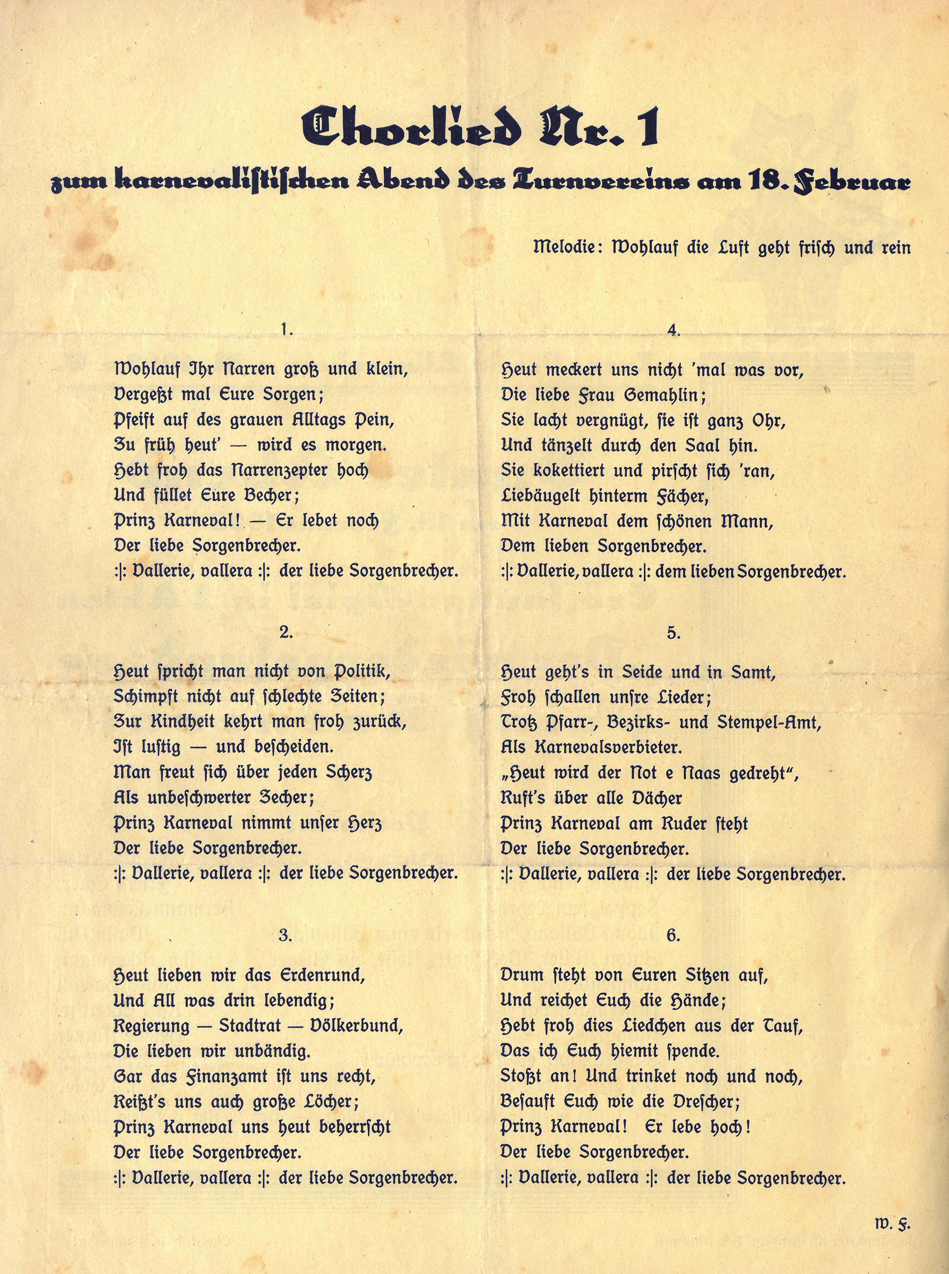 Programm zum bunten Abend beim Turnverein Klingenberg