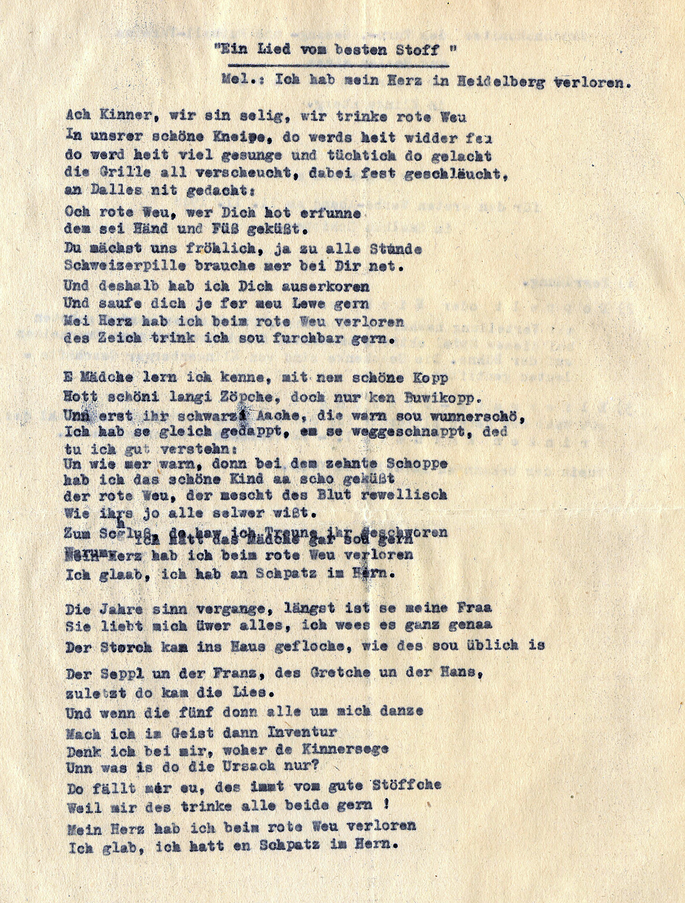 Chorlied "Ein Lied vom besten Stoff" 1950