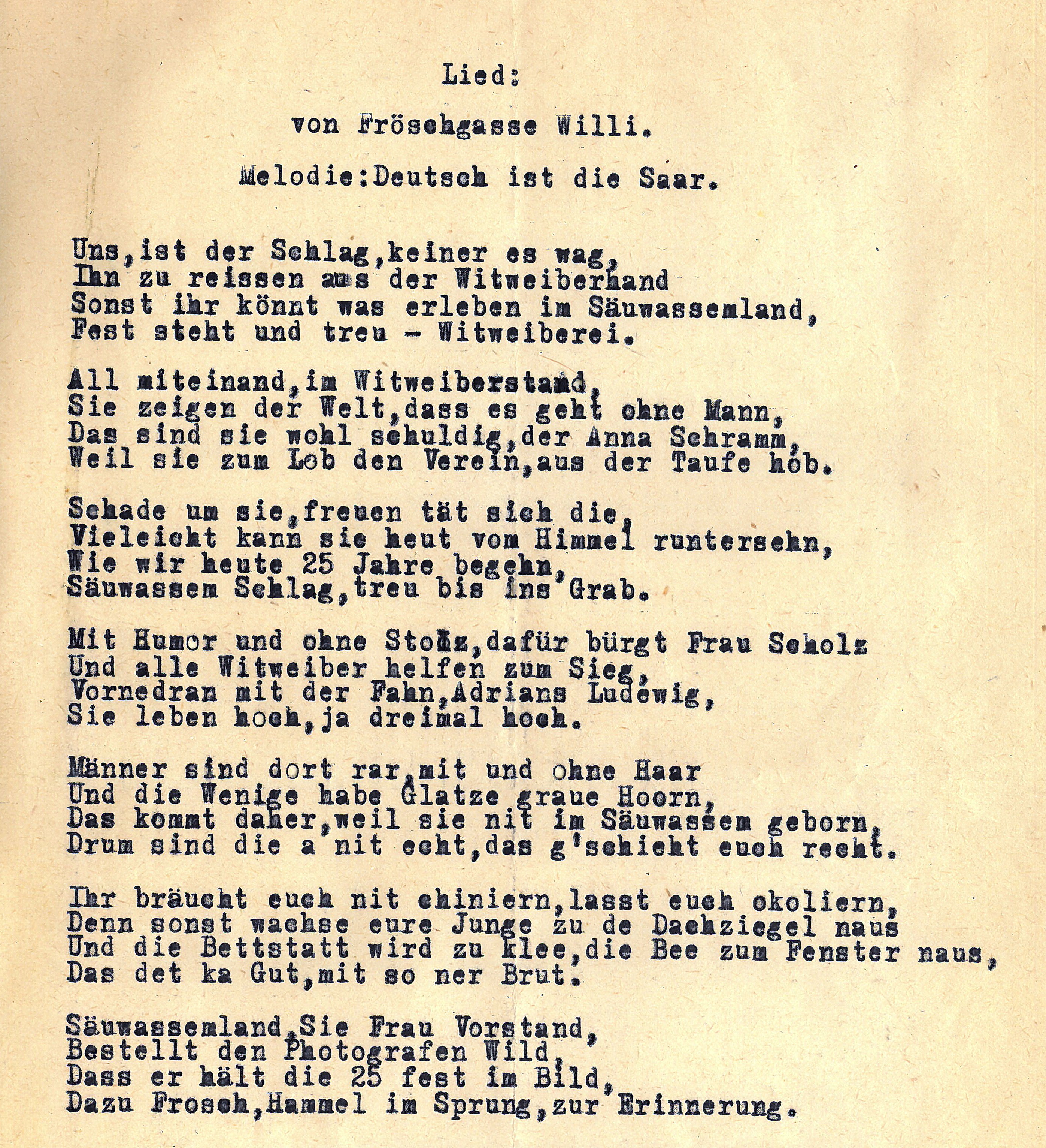 Lied vom "Fröschgass-Willi" 1951