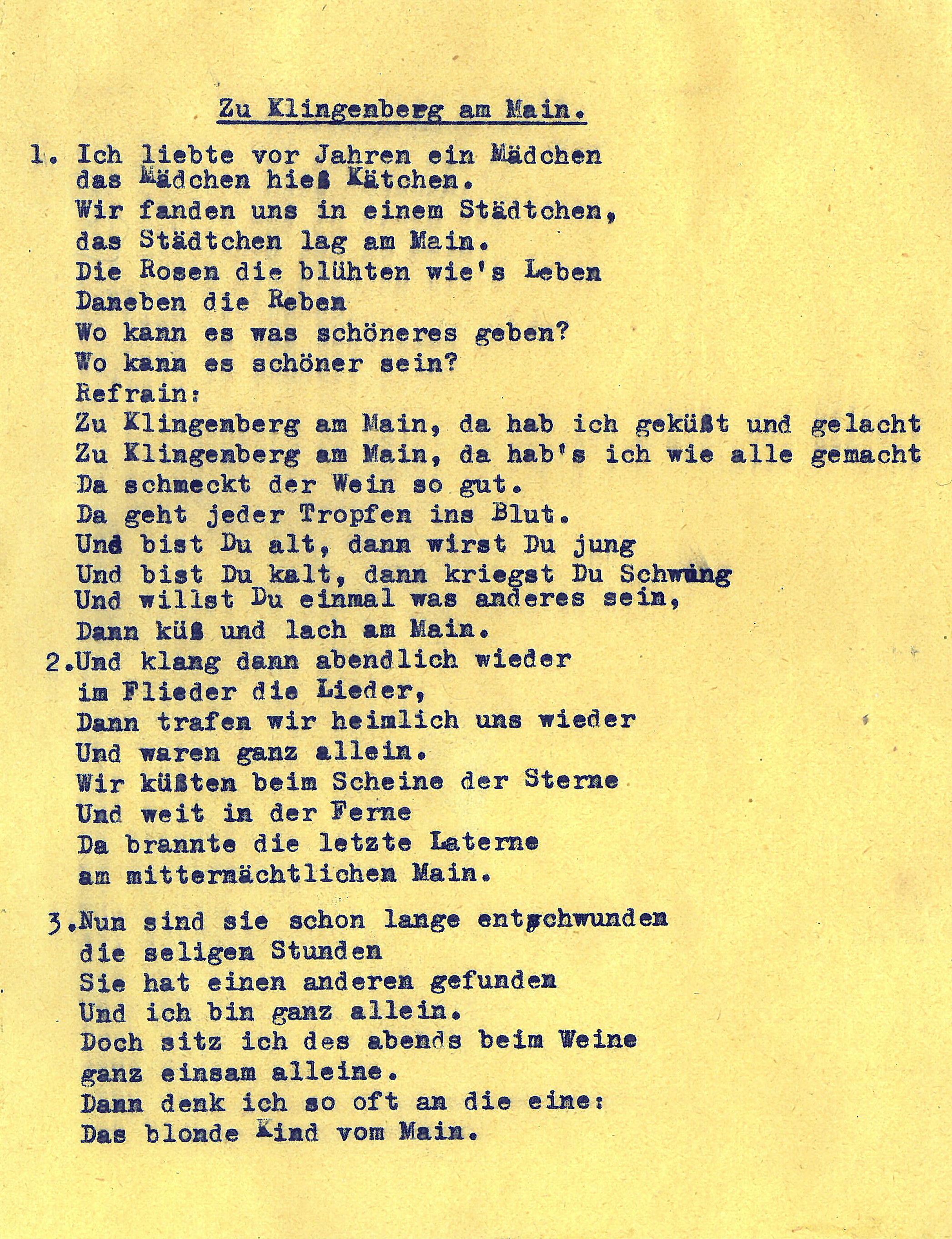Weinlied "Ich liebte vor Jahren ein Mädchen" 1951