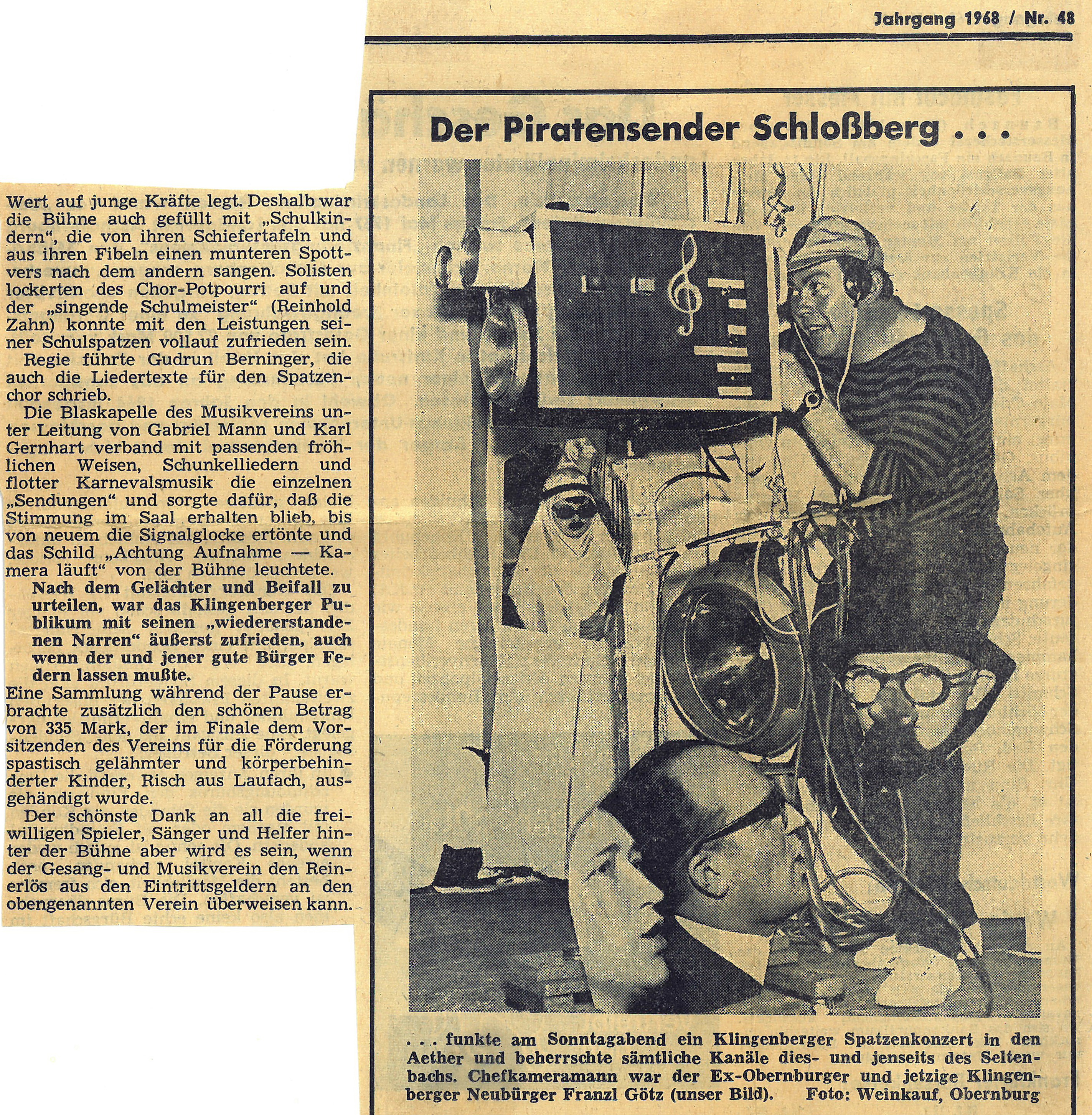 Zeitungsartikel zum Piratensender Schlossberg 1968