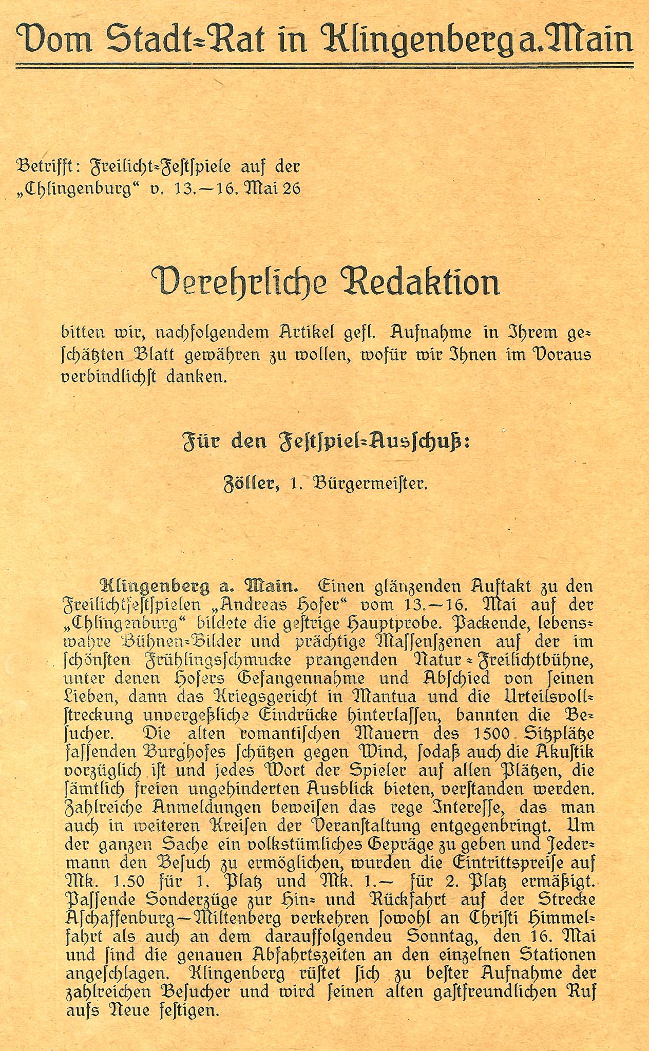 Bitte um Veröffentlichung in der Presse