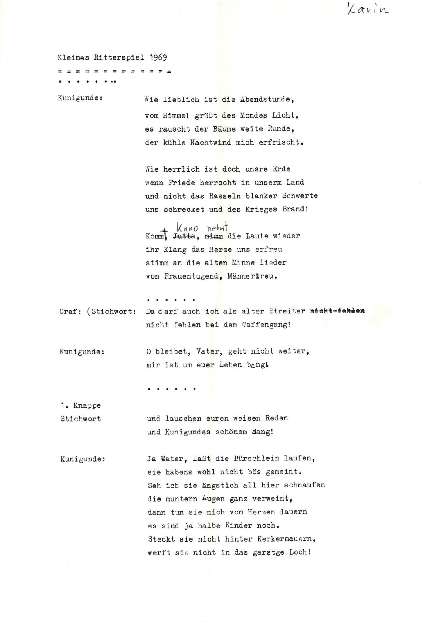 Auszug aus dem Dialog des Ritterspiels "Die Bickenbacher"