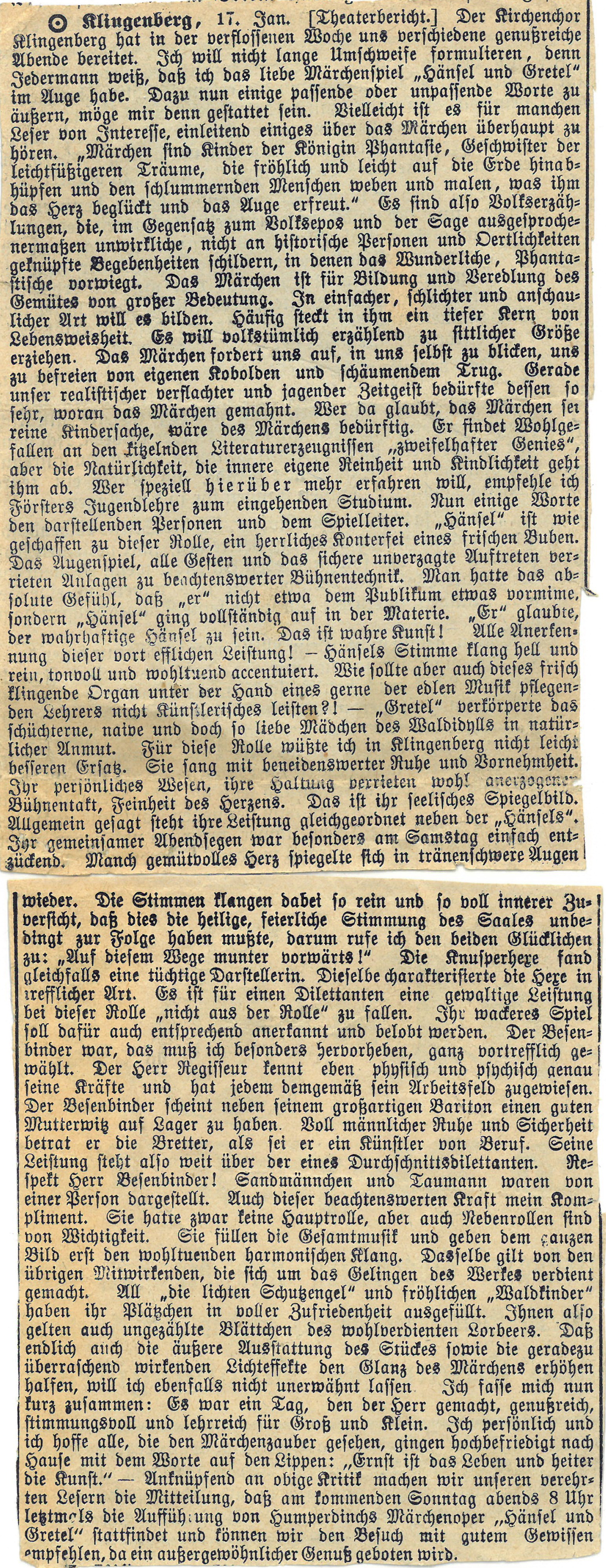 Singspiel "Hänsel und Gretel" 1911