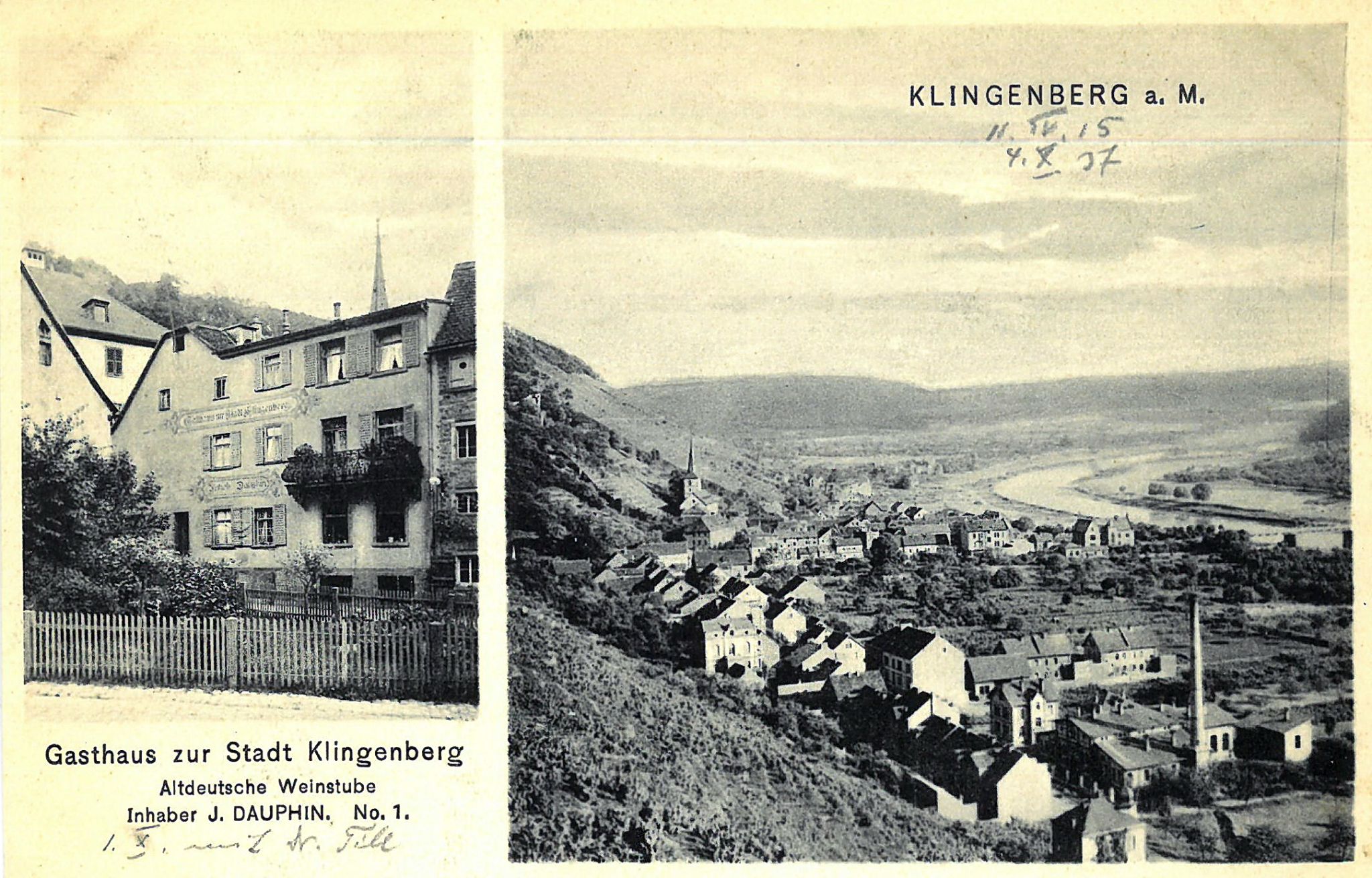 Gasthaus "Zur Stadt Klingenberg" Altdeutsche Weinstube im Jahr 1915