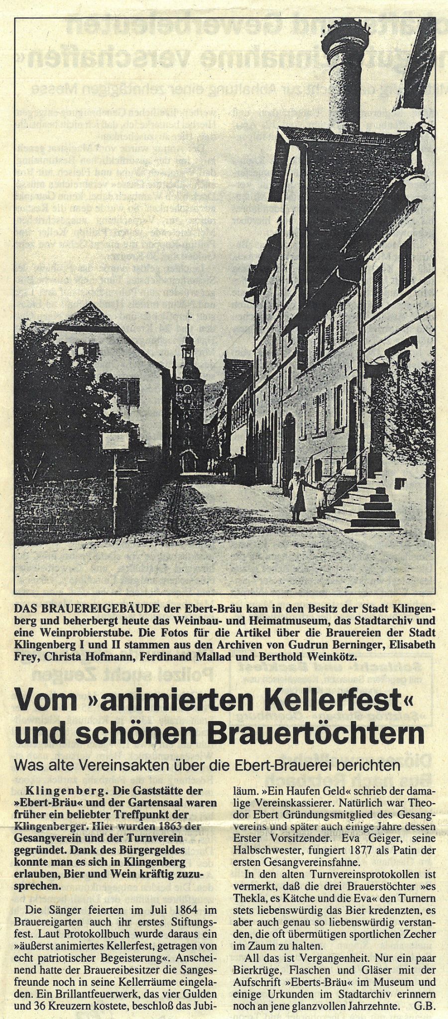 Zeitungsbericht zur Brauerei Ebert