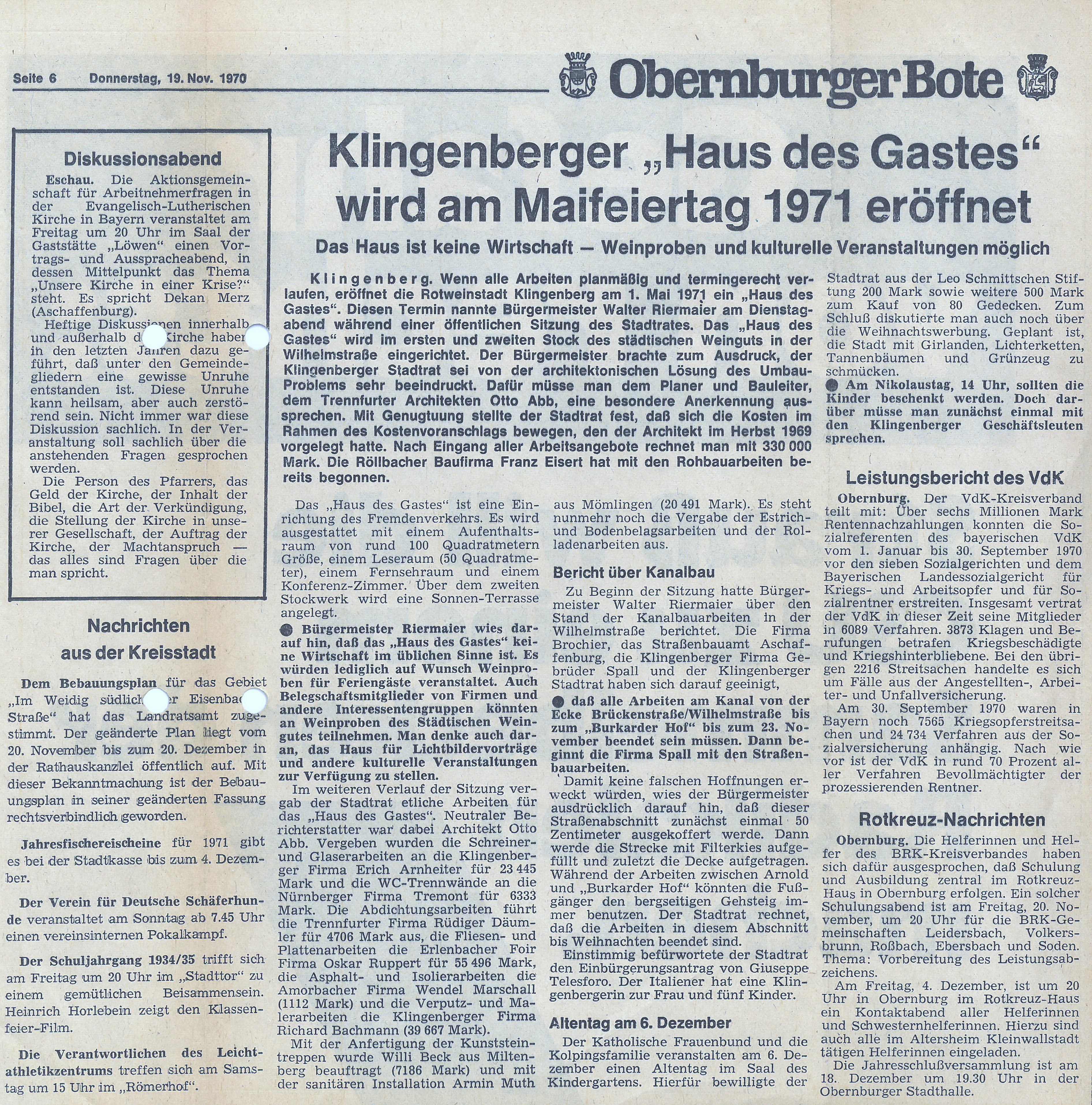 Zeitungsbericht zur Eröffnung des "Haus des Gastes"