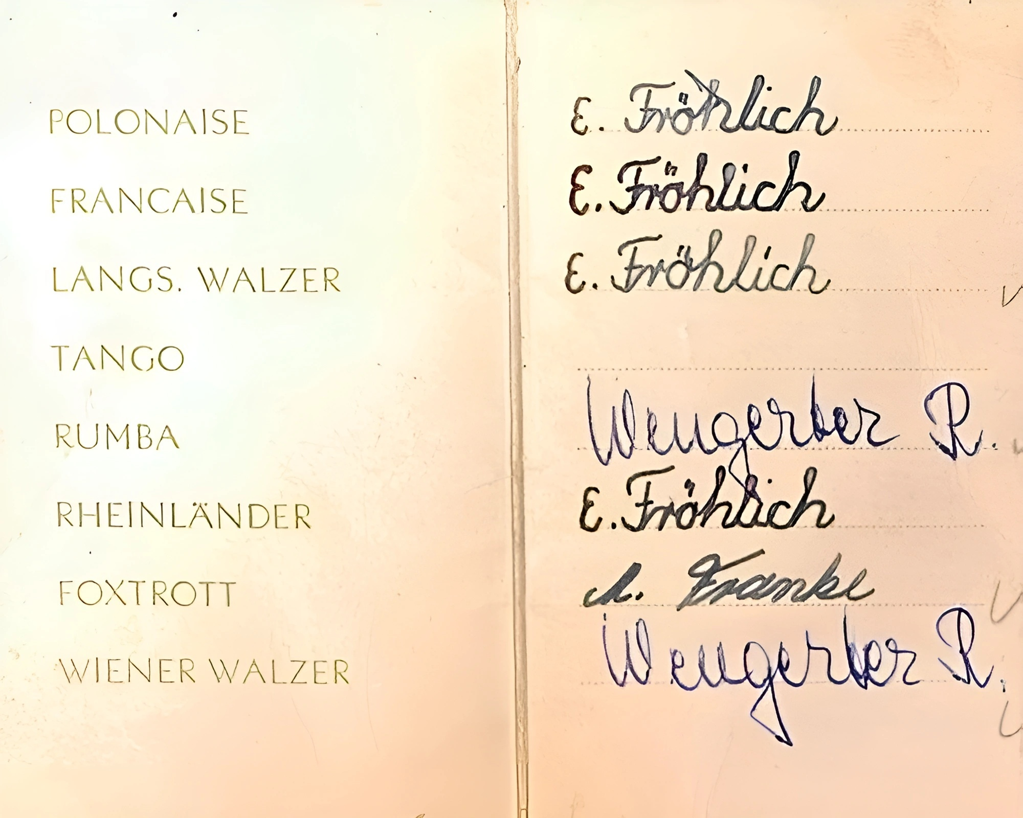 Tanzstundenkarte der Tanzschule Alisch 1956