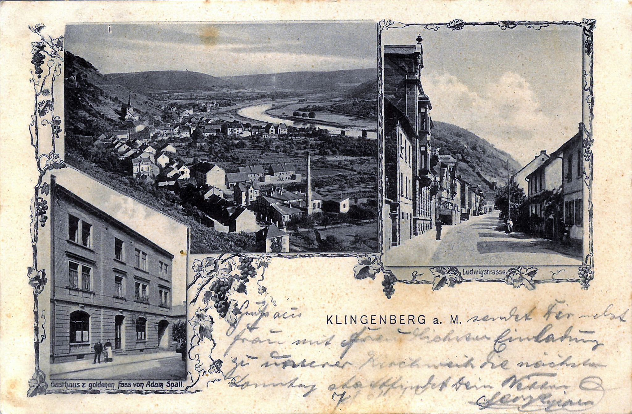 Mehrbild-Ansichtskarte mit Gasthof Goldenes Fass um 1900