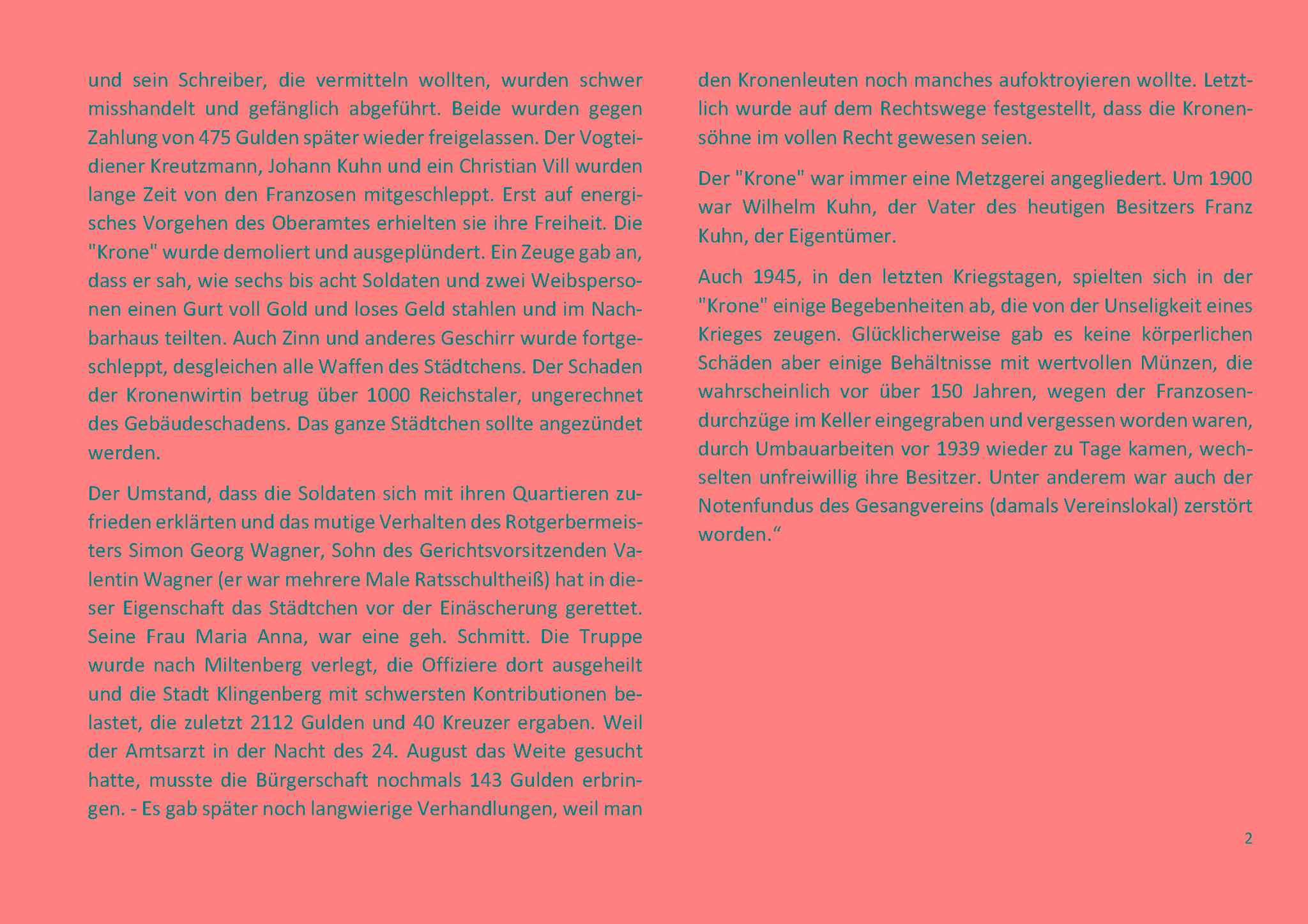 Auszug aus der Chronik "700 Jahre Stadt Klingenberg" zum Gasthaus Krone (Fortsetzung)