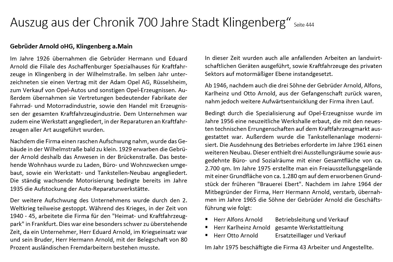 Auszug aus der Chronik Gebr Arnold oHG