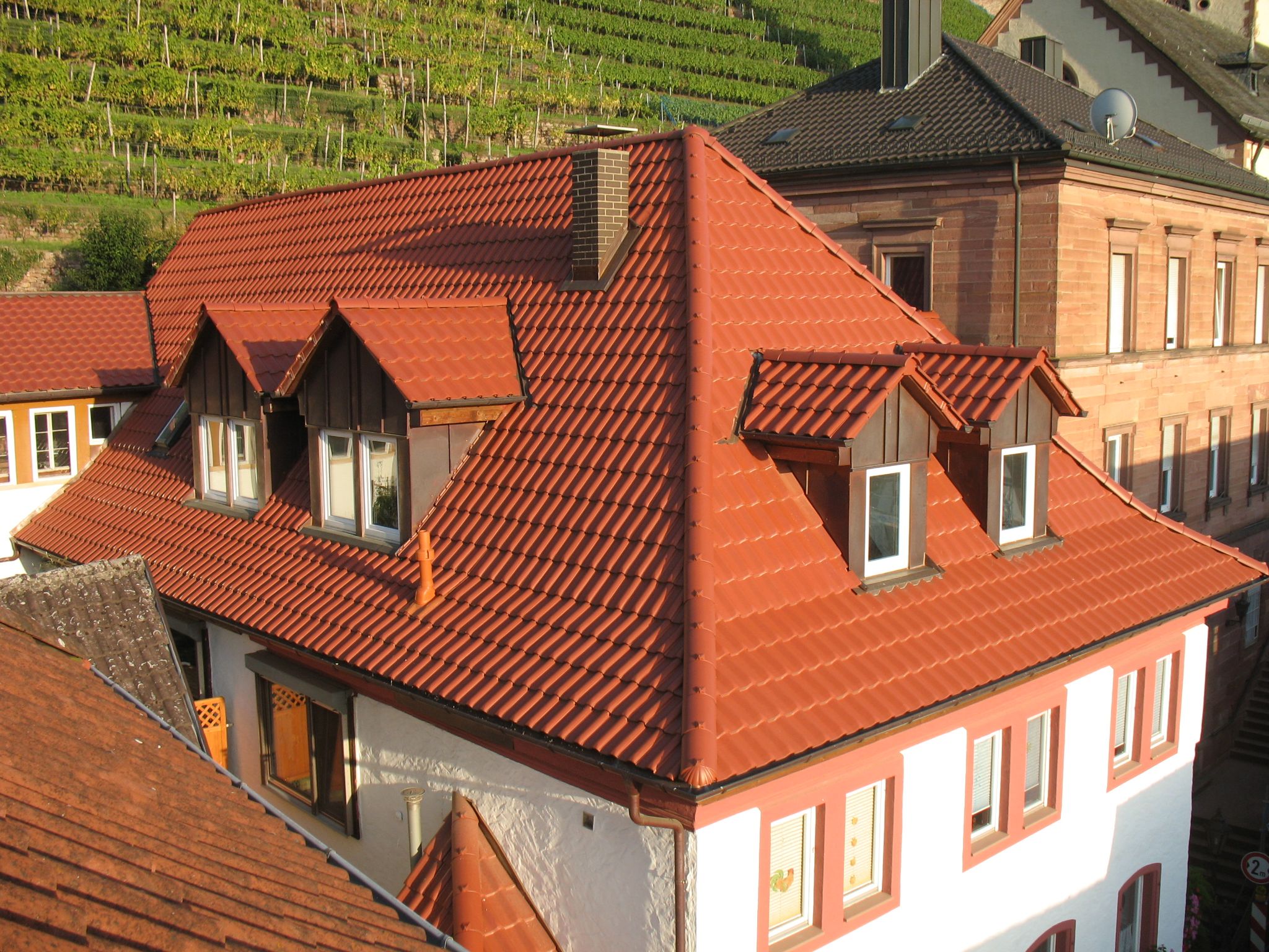 Die neue Dacheindeckung im Jahr 2010 mit vier hinzugekommenen Gauben.