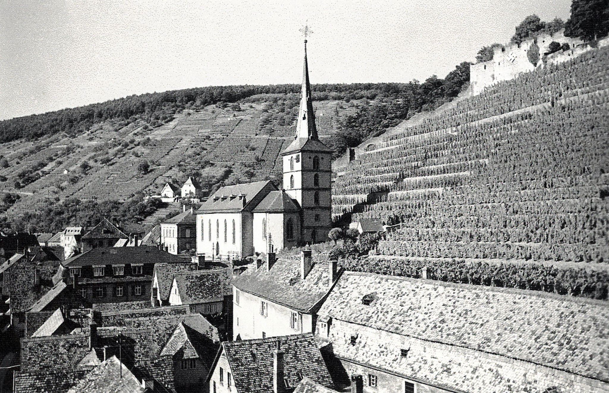 Blick vom Brunntorturm zur Pfarrkirche St. Pankratius um 1938