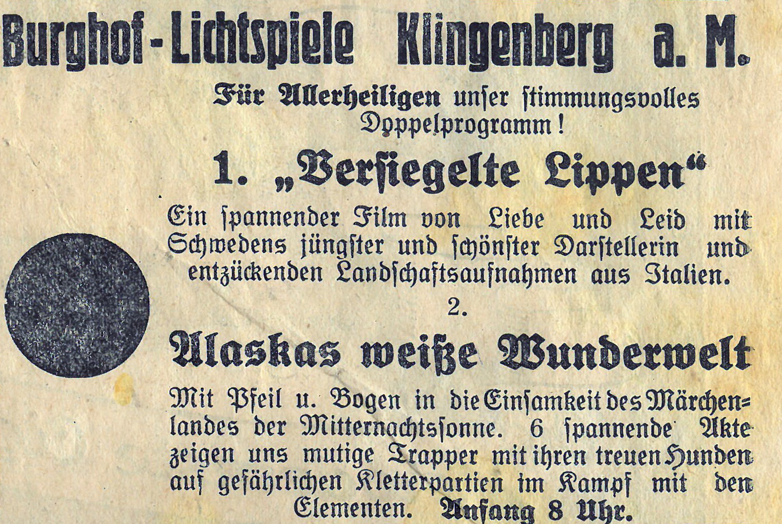 Programmankündigung der Burghof-Lichtspiele