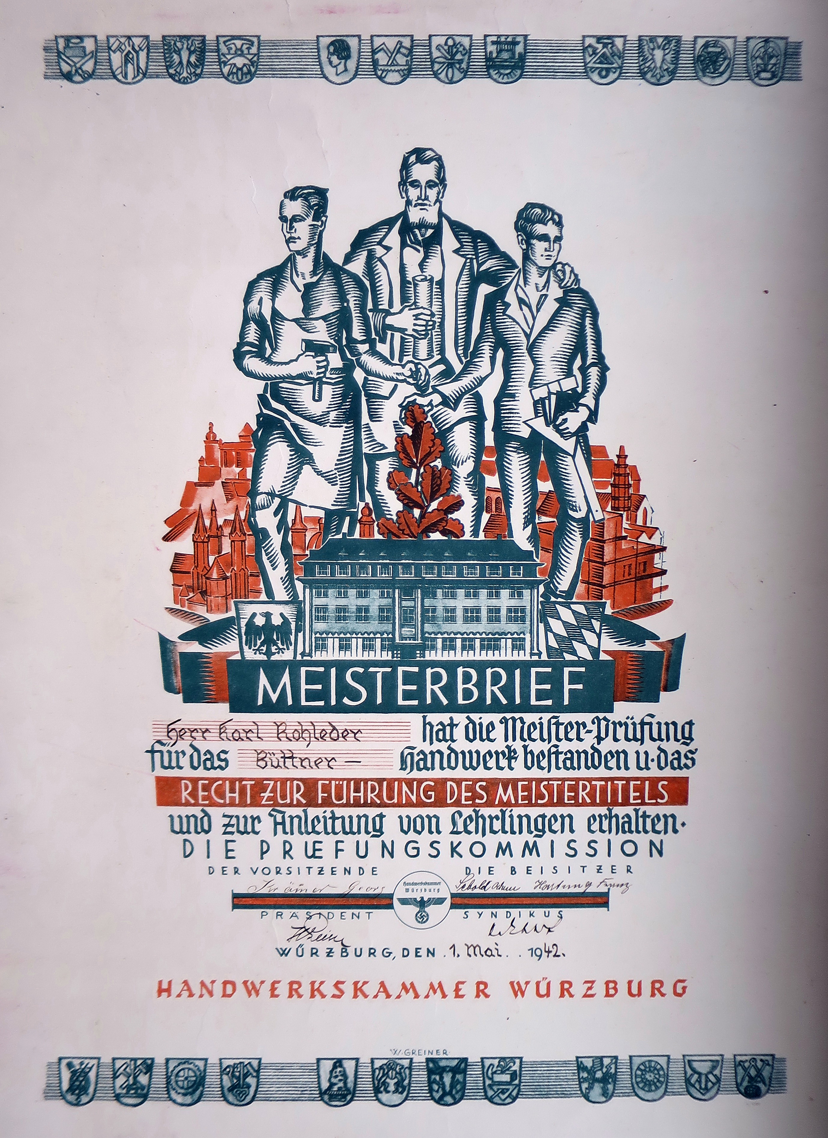 Meisterbrief des Küfergesellen Karl Rohleder