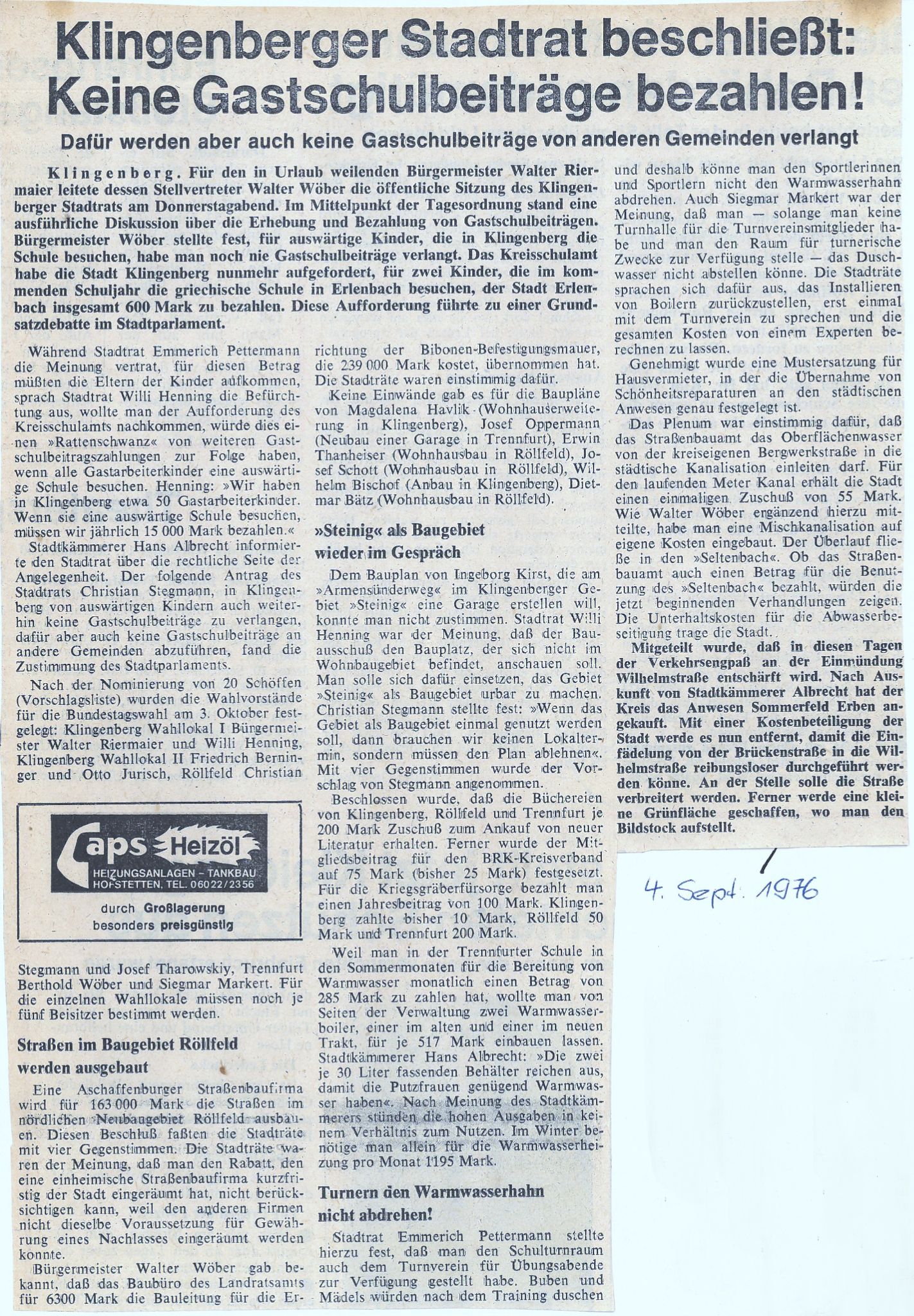 Zeitungsartikel mit Hinweis zum Abriss des Anwesens Wilhelmstraße 14 (letzter Absatz)
