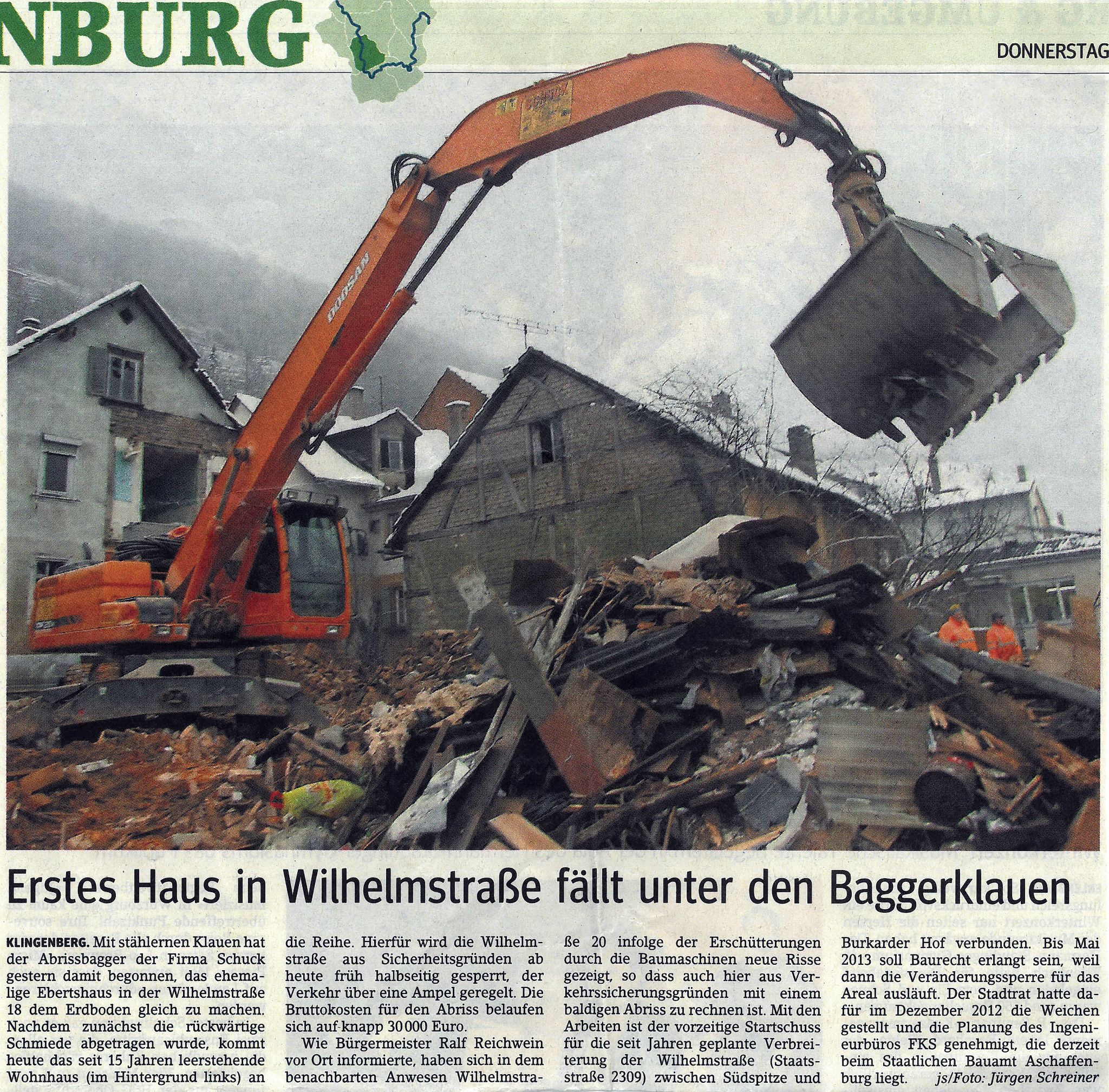 Zeitungsartikel zum Abriss des ersten Hauses