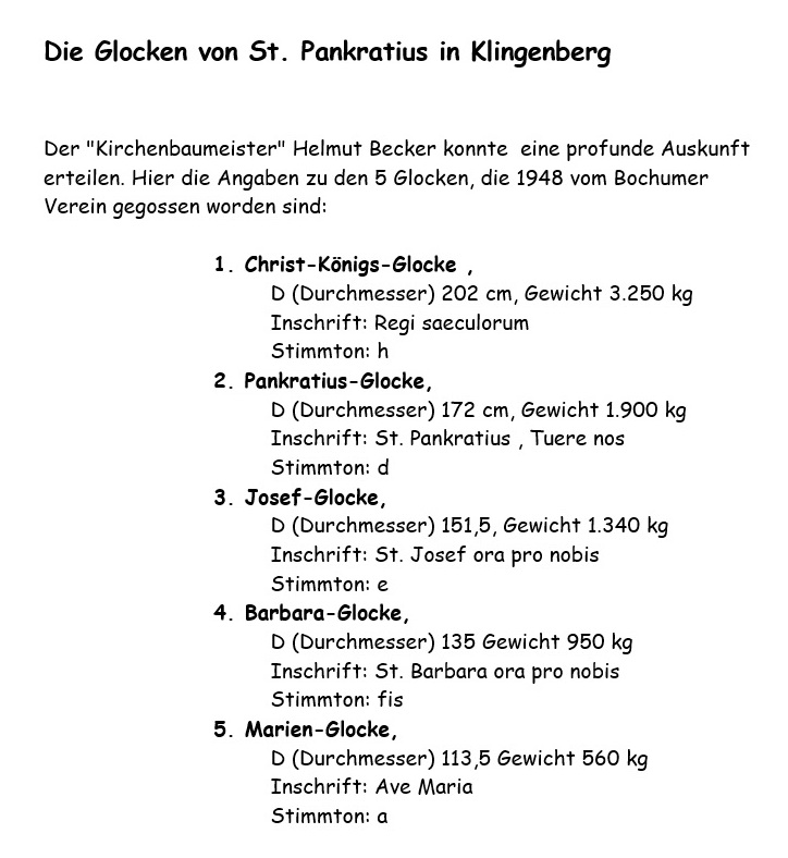 Die Glocken von St. Pankratius Klingenberg