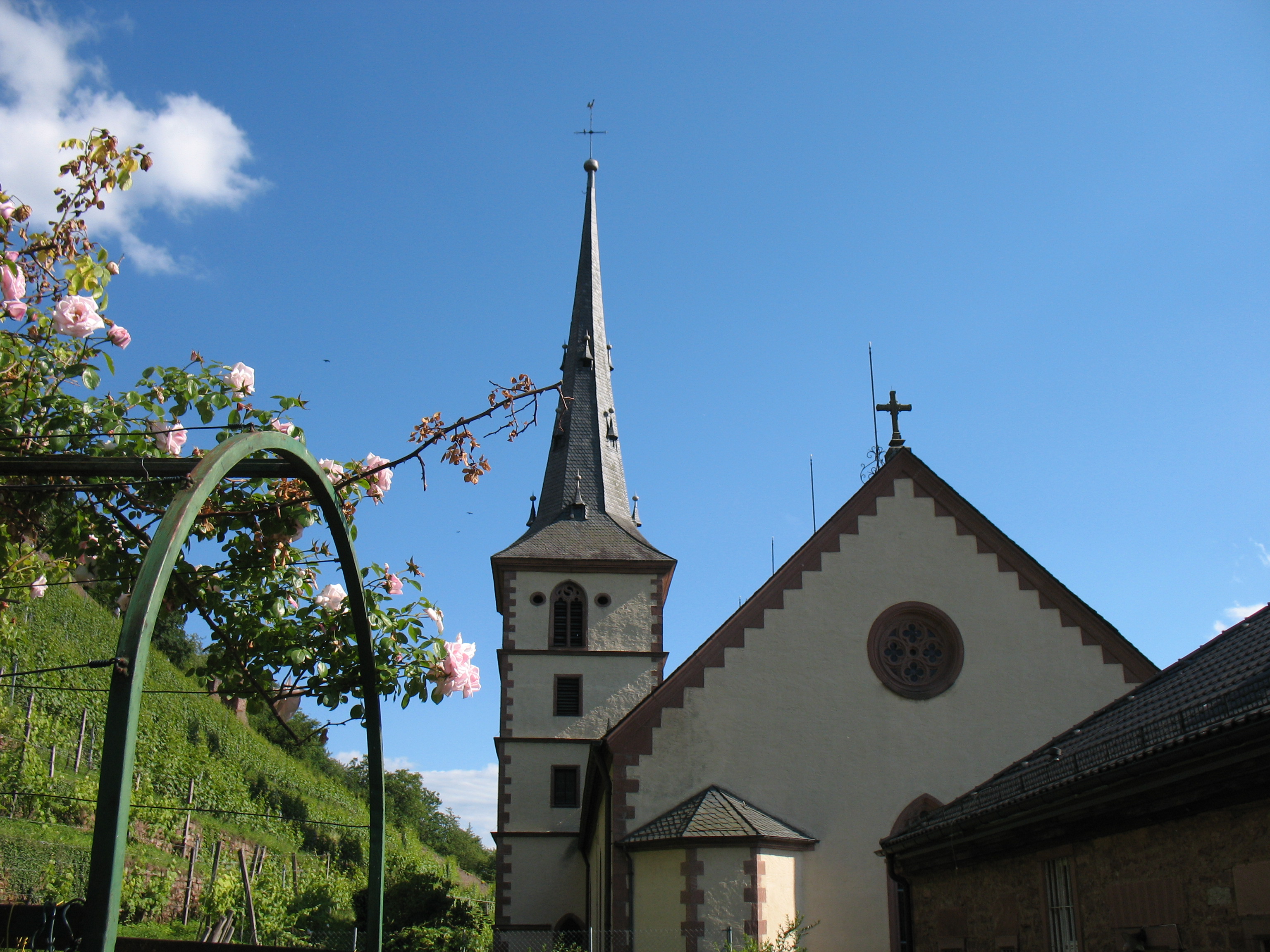 Ansicht der Pfarrkirche aus dem Pfarrgarten von Norden