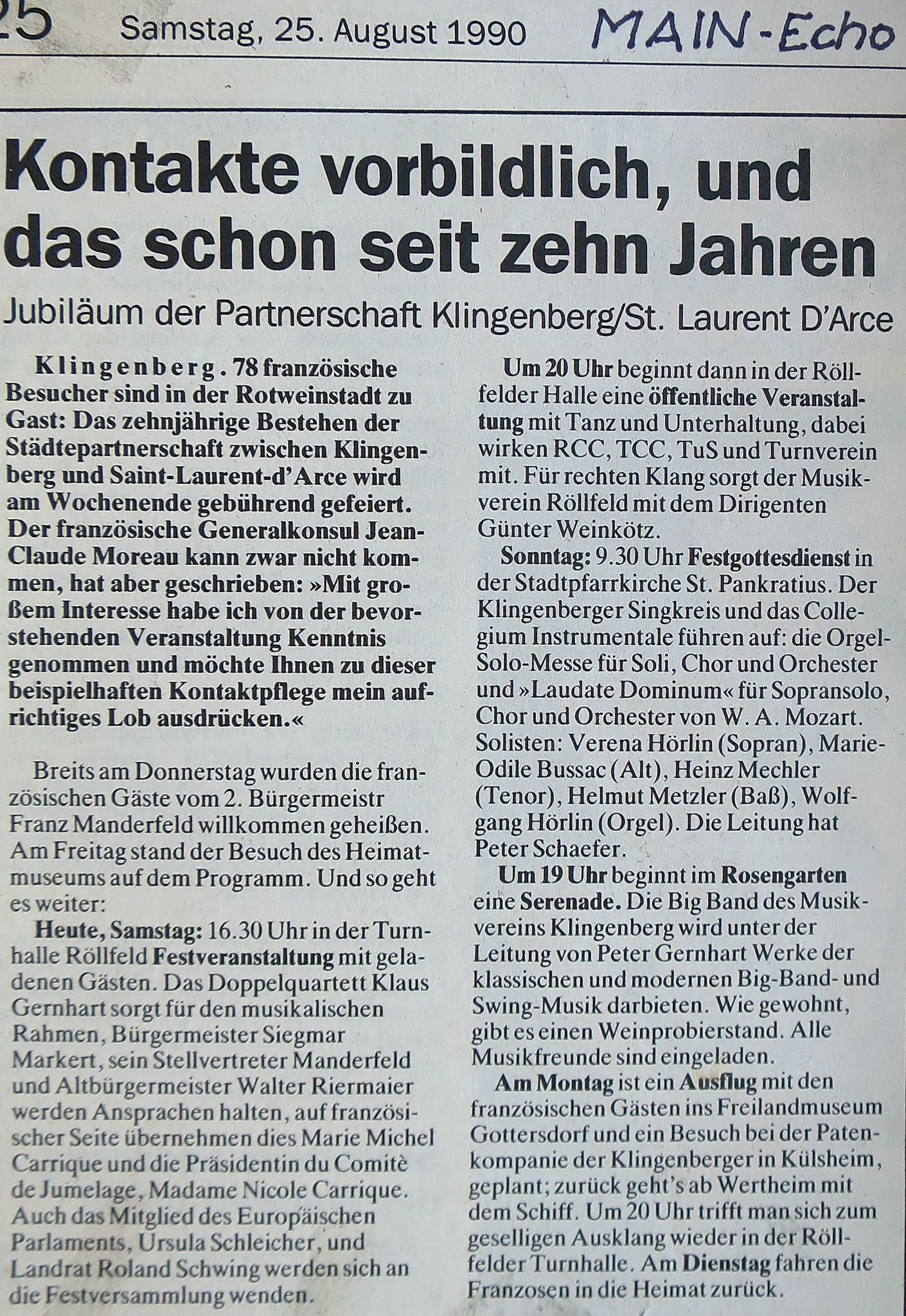 Zeitungsbericht zum 10-Jährigen Bestehen der Partnerschaft