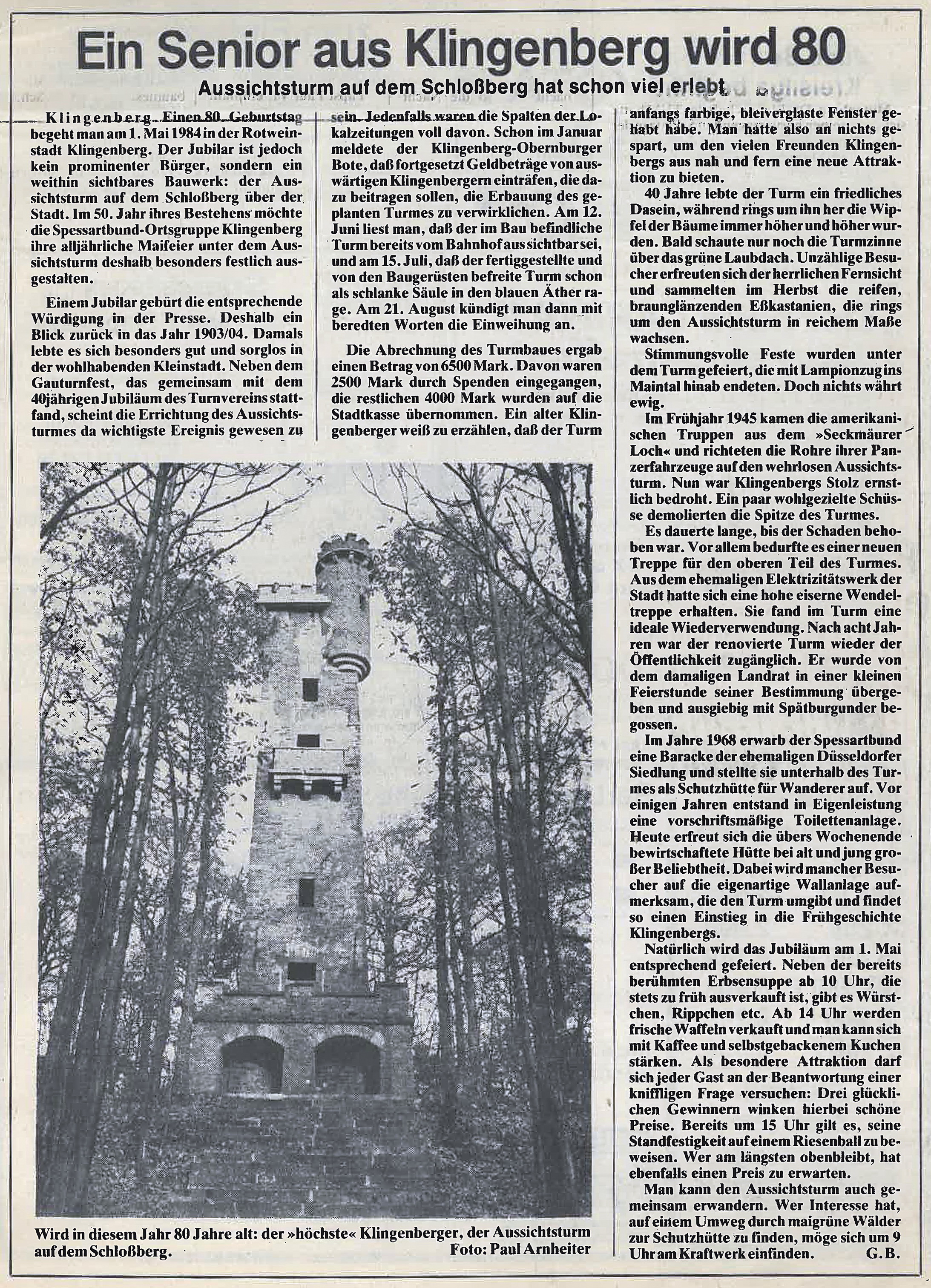 Zeitungsartikel von 1984