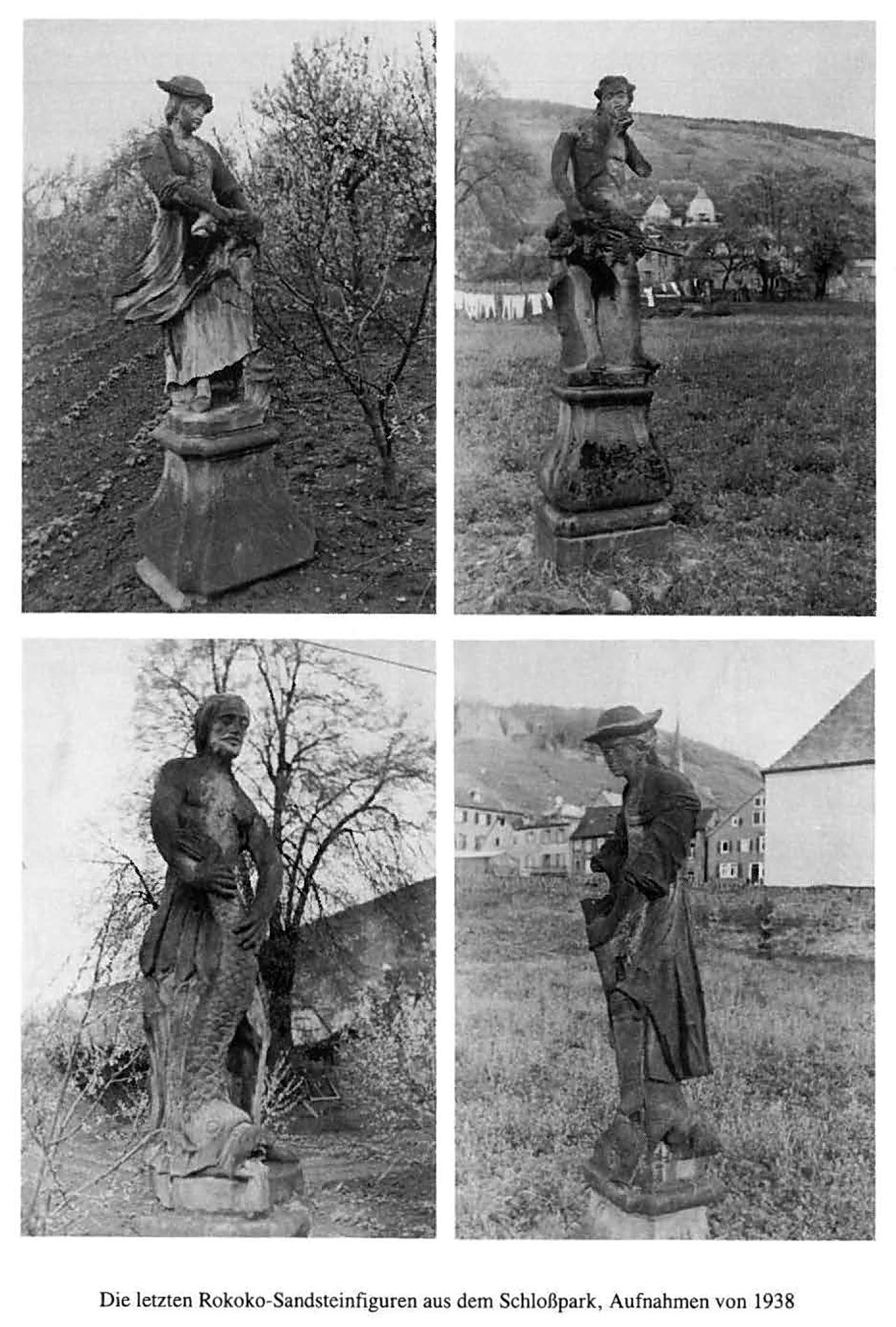 Die letzten vier Rokoko-Sandsteinfiguren vor dem Abtransport