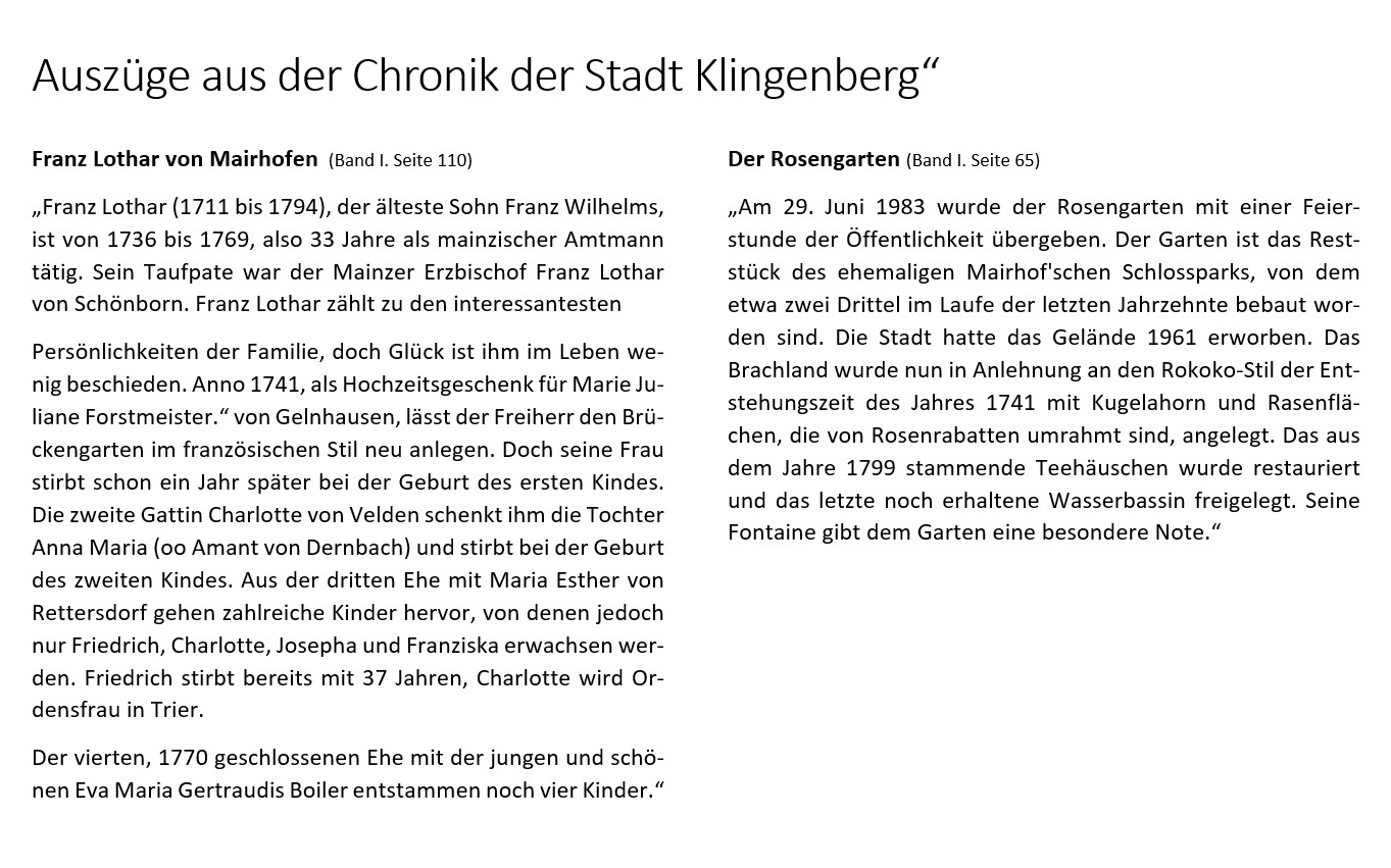 Auszug aus der Chronik der Stadt Klingenberg a.Main