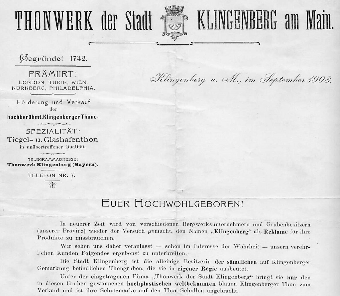 Briefbogen mit Hinweis auf die "Schutzmarke" von 1903
