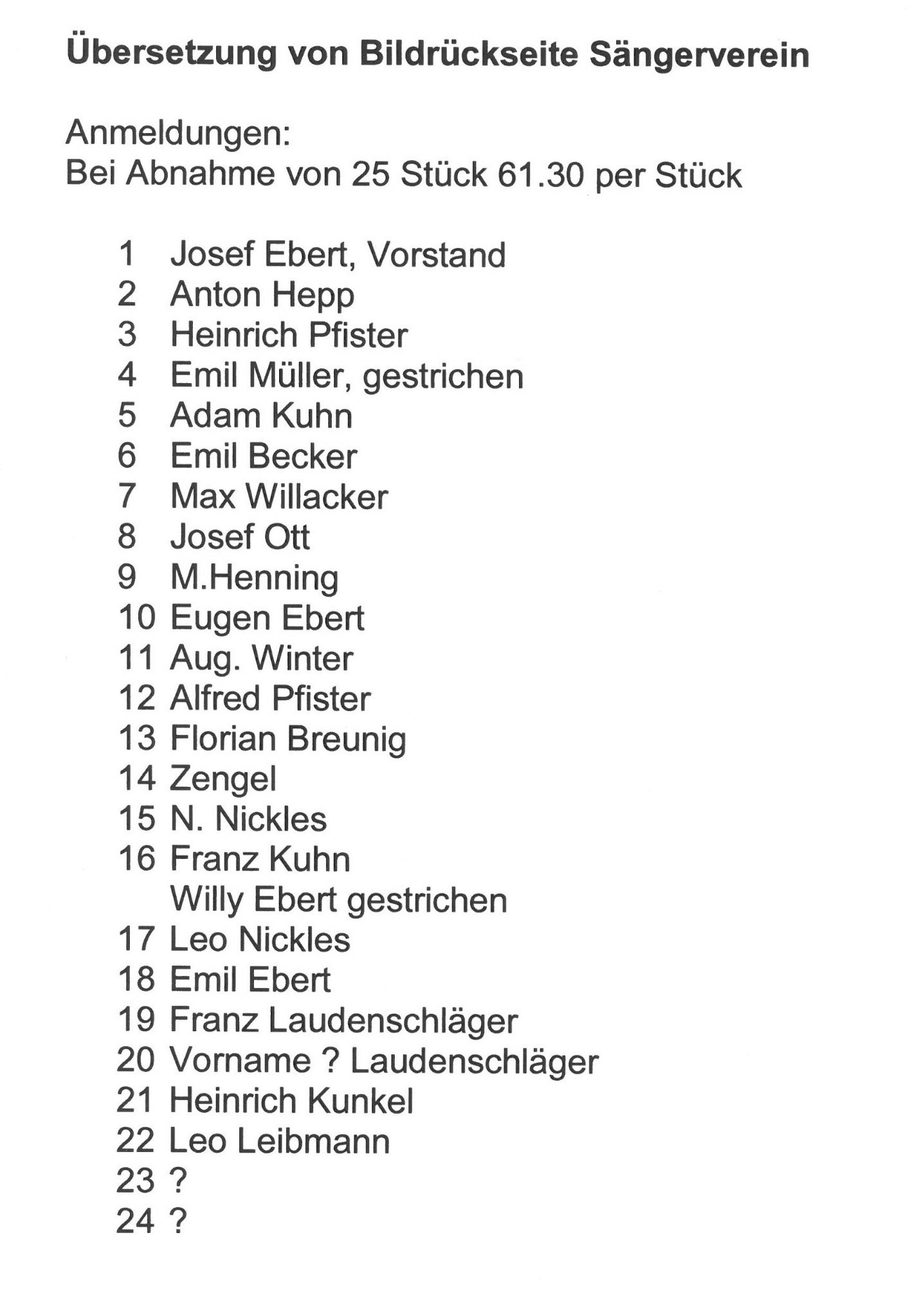 Unterschriften transkribiert