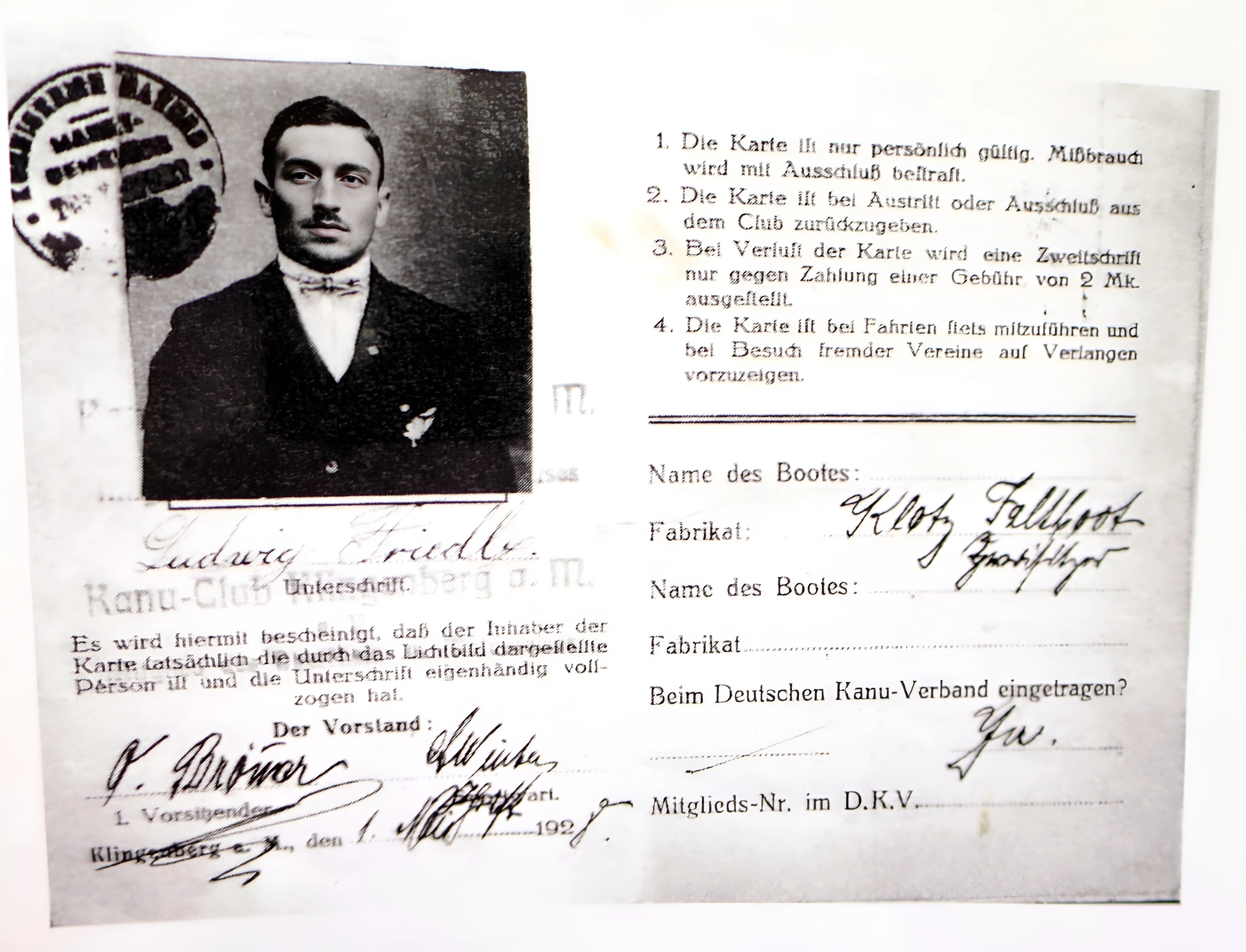 Mitgliedskarte 1928 Ludwig Friedl (Innenseite)