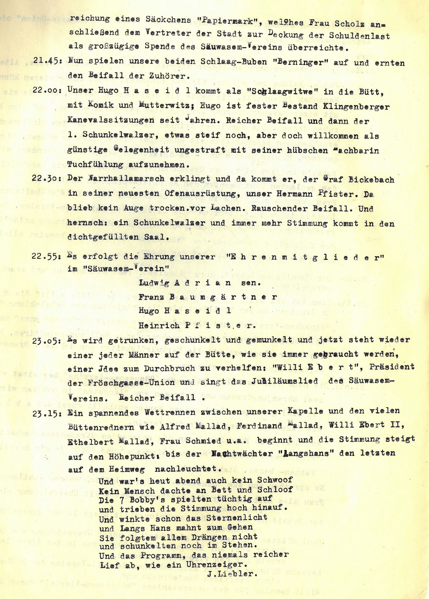 Protokoll der Faschingssitzung 1951