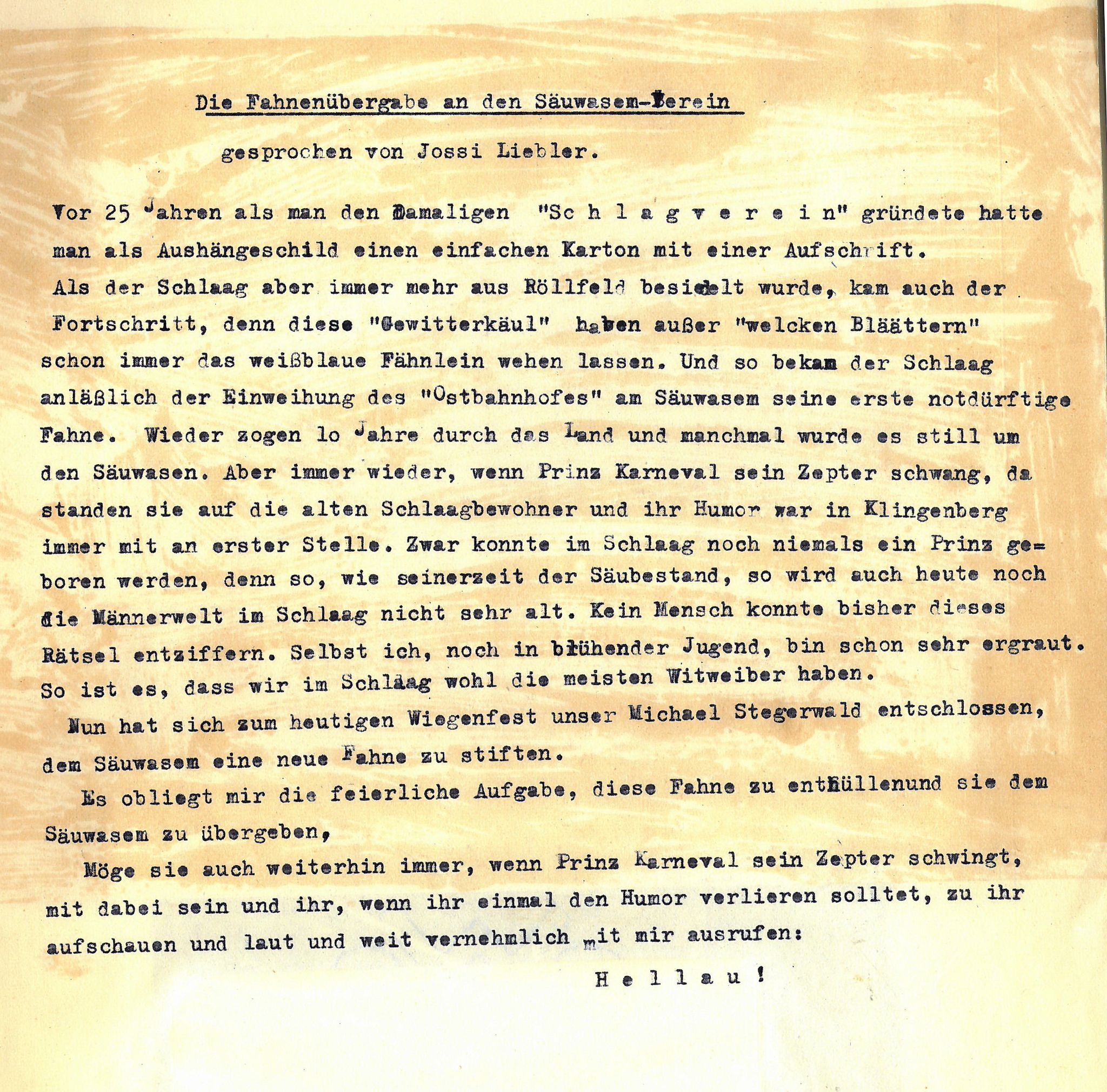 Fahnenübergabe an den Säuwassemverein